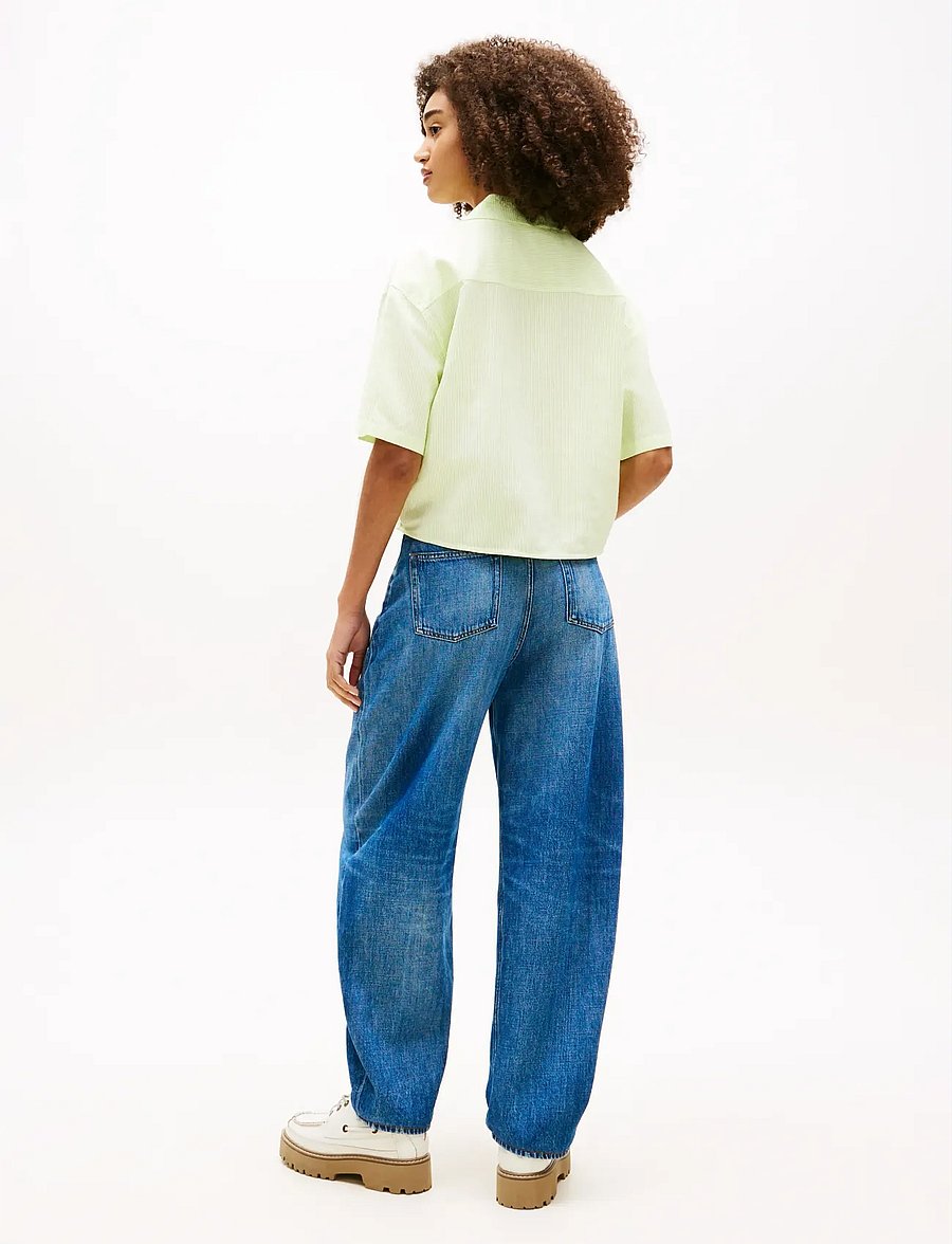 Tommy Jeans - TJW TIE FRONT LINEN SHIRT - kortærmede skjorter - faded lime stripe - 2