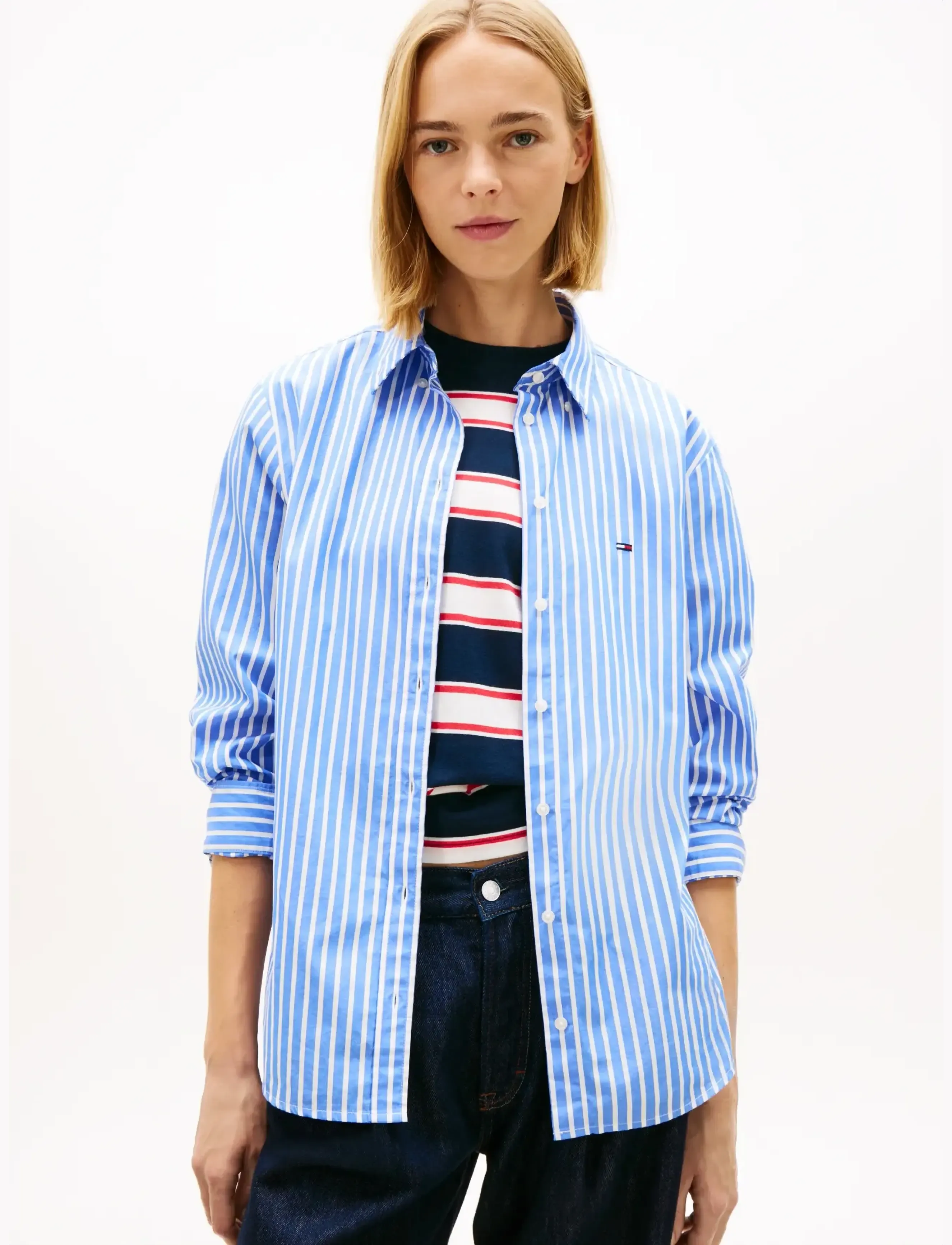 Tommy Jeans TJW REG POPLIN SHIRT EXT - Vaatteet - EMPIRE BLUE   STRIPE / blue