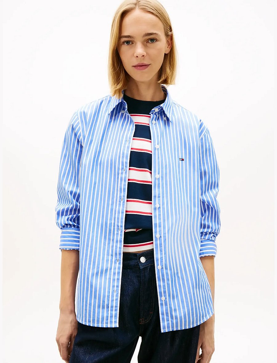 Tommy Jeans - TJW REG POPLIN SHIRT EXT - langærmede skjorter - empire blue stripe - 0