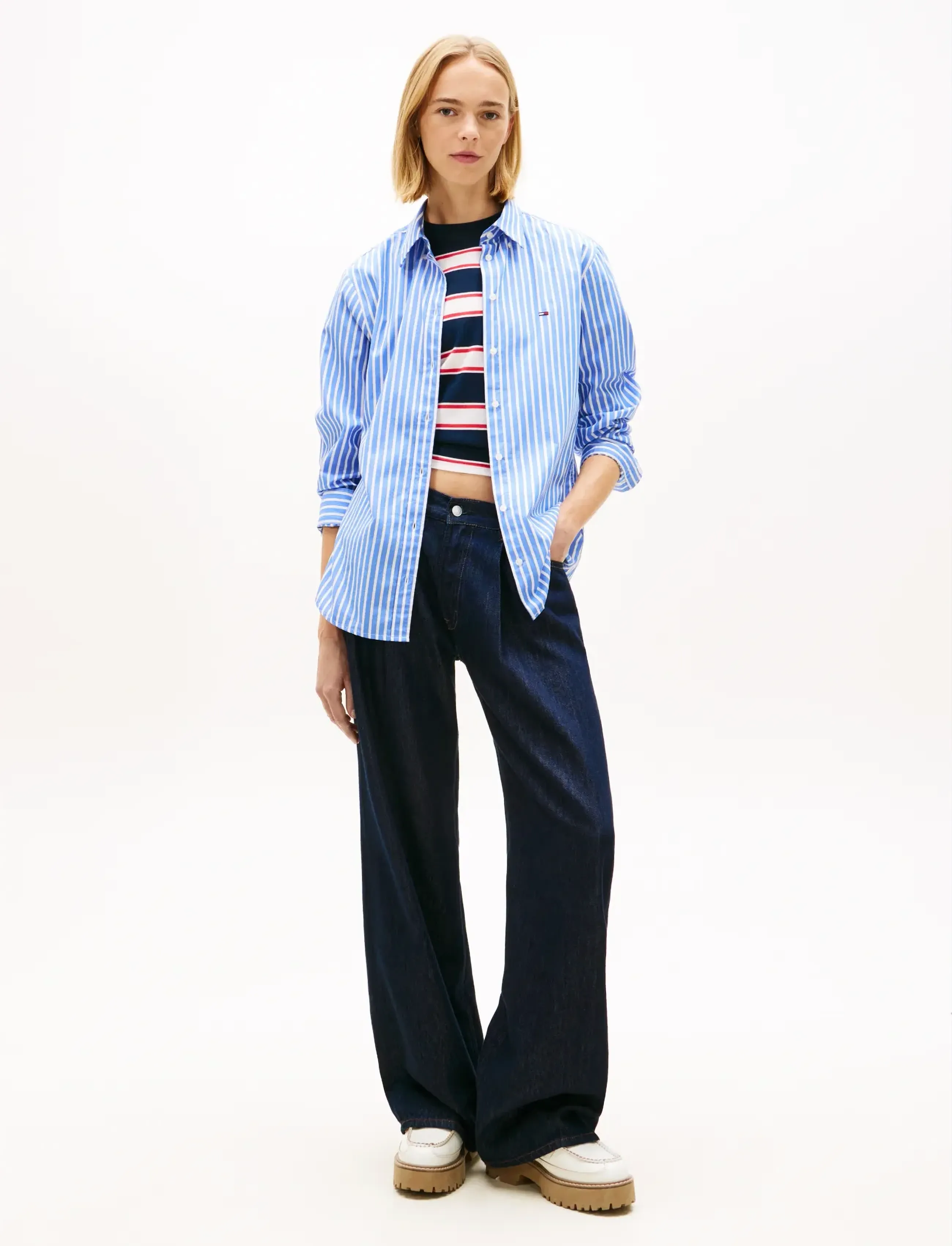 Tommy Jeans - TJW REG POPLIN SHIRT EXT - langærmede skjorter - empire blue   stripe - 3