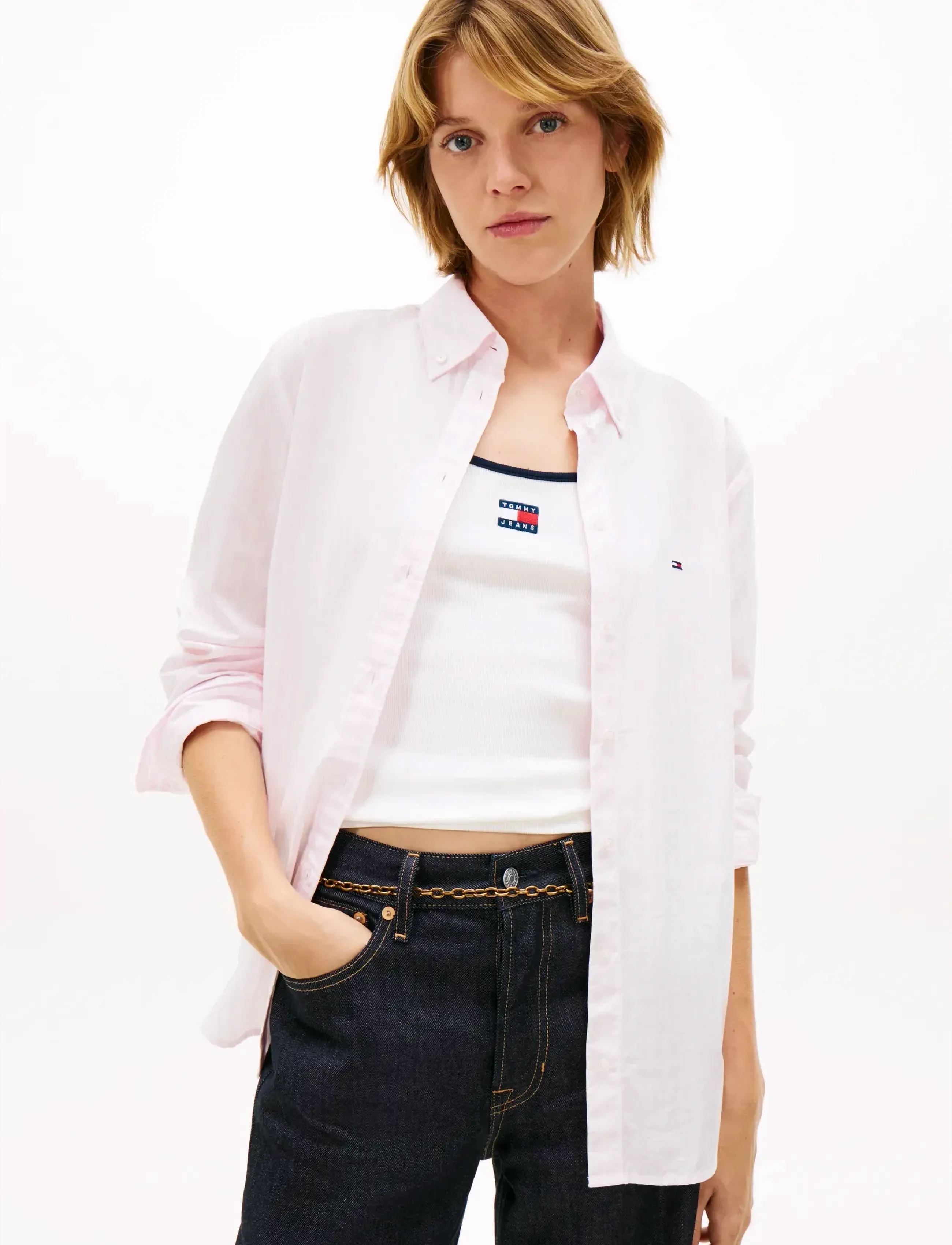 Tommy Jeans TJW REG POPLIN SHIRT EXT - Vaatteet - PEARLY PINK   STRIPE / pink/rose