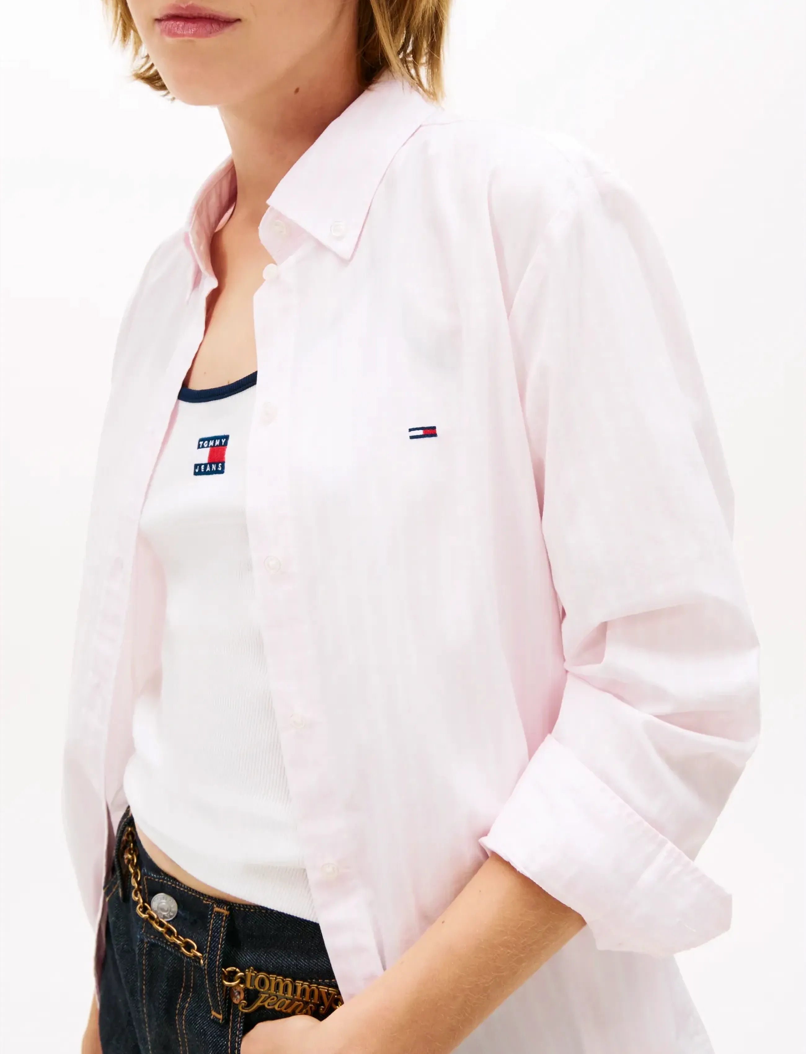 Tommy Jeans - TJW REG POPLIN SHIRT EXT - langærmede skjorter - pearly pink   stripe - 4