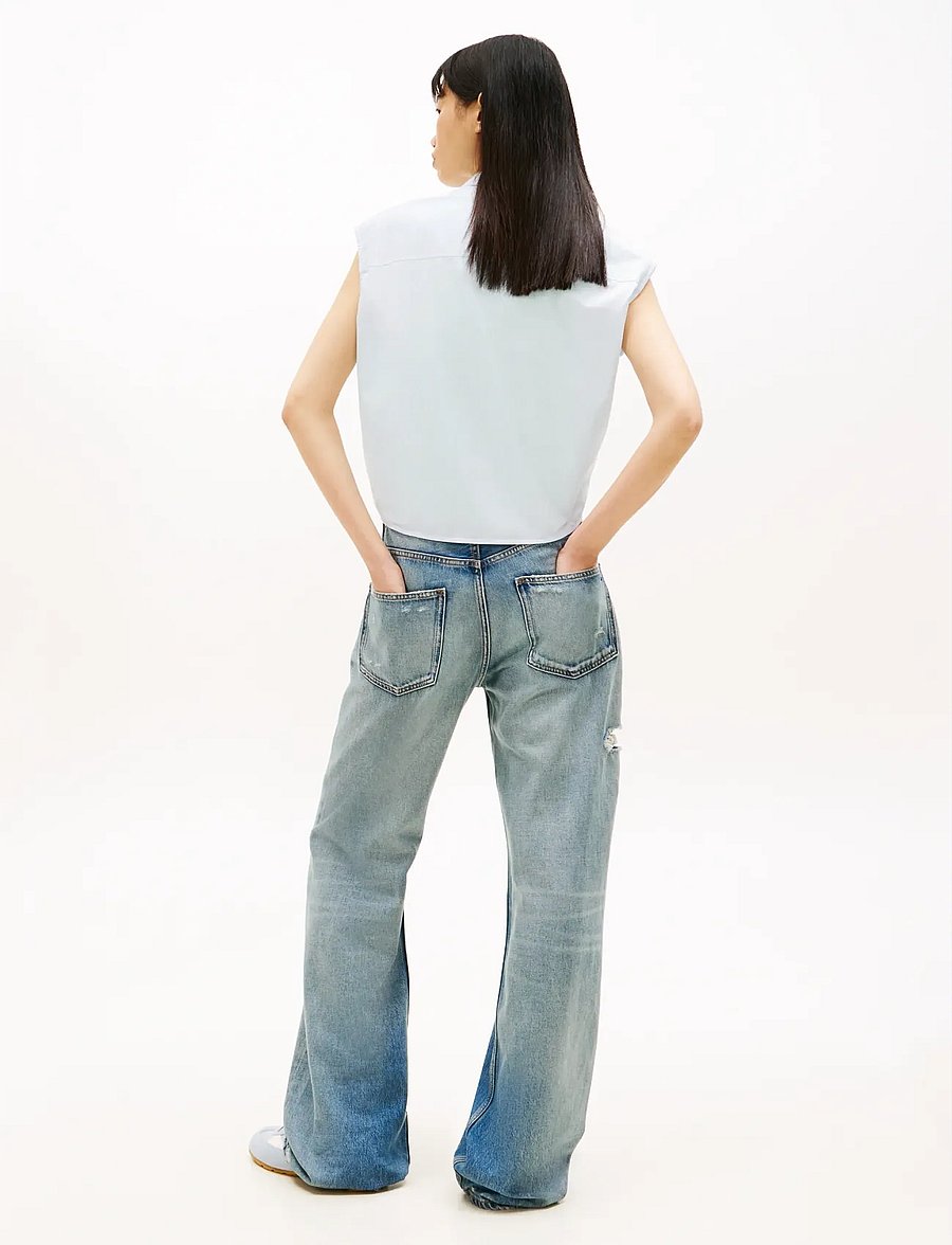 Tommy Jeans - TJW TIE FRONT POPLIN SHIRT - chemises à manches courtes - light powdery blue stripe - 2