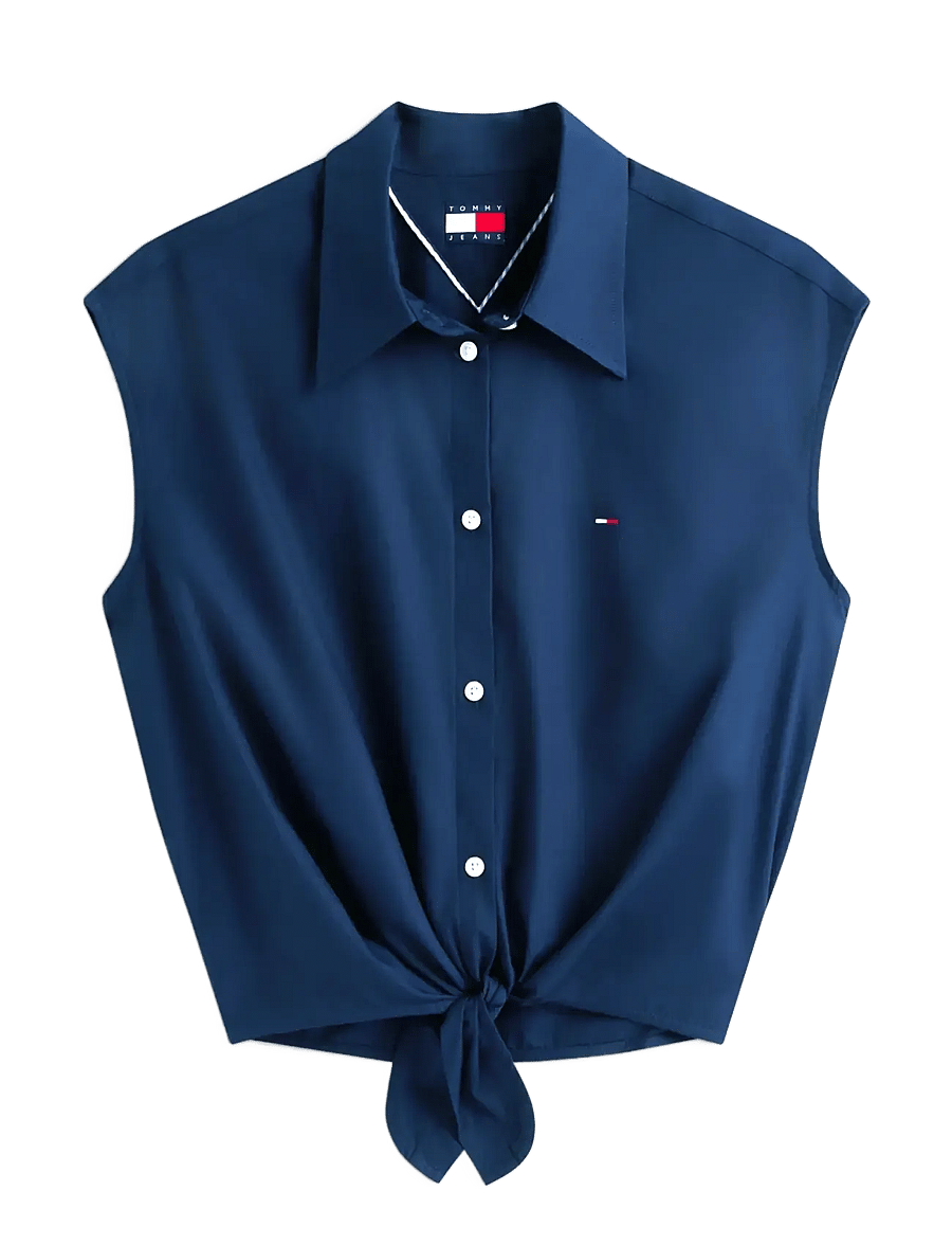 Tommy Jeans - TJW TIE FRONT POPLIN SHIRT - kurzärmlige hemden - dark night navy - 1