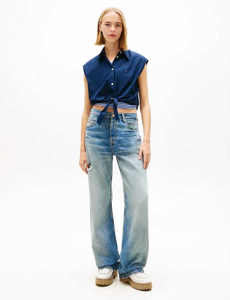 Tommy Jeans - TJW TIE FRONT POPLIN SHIRT - lühikeste varrukatega särgid - dark night navy - 3