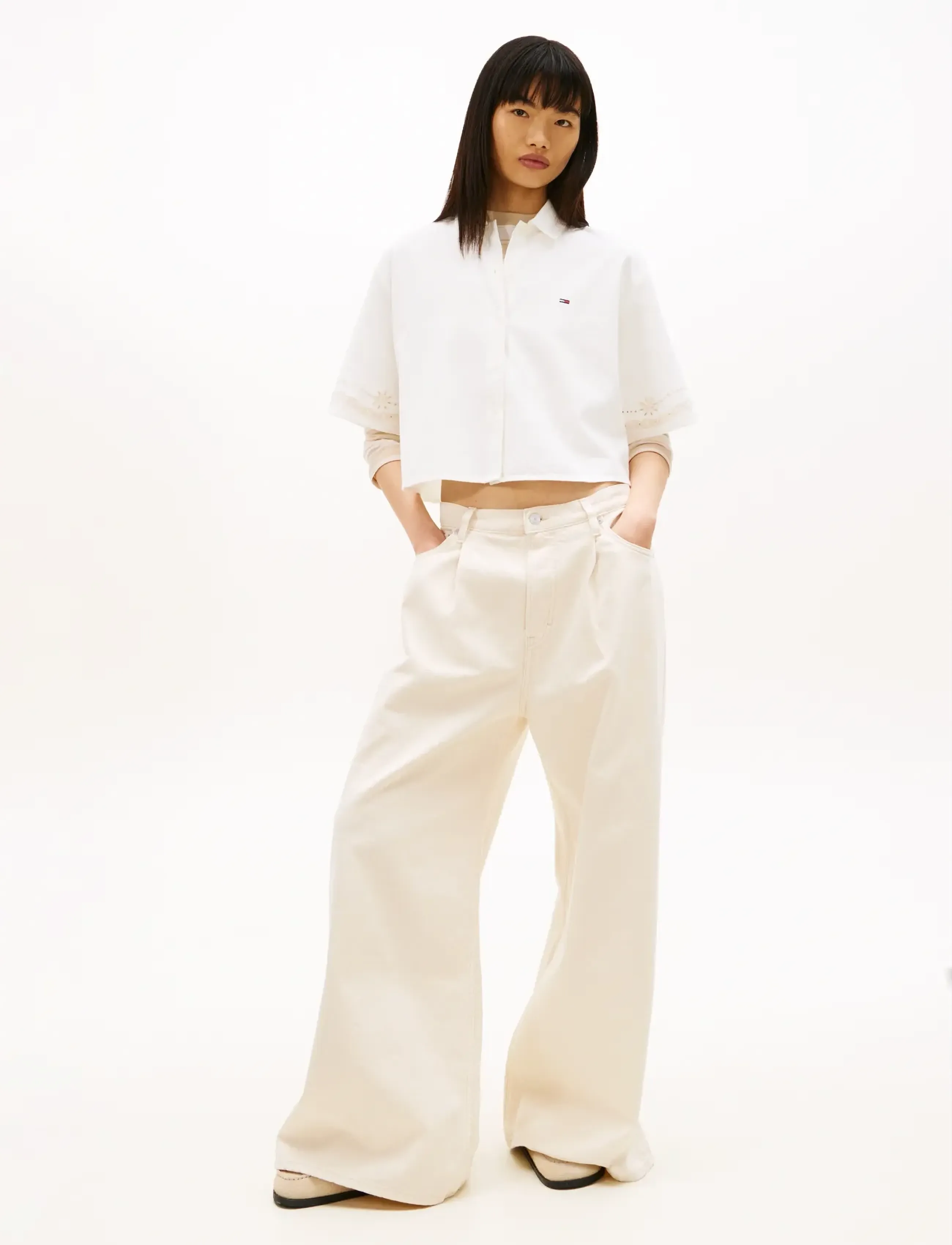 Tommy Jeans - TJW BRODERIE LINEN SHIRT - kortærmede skjorter - ancient white - 3