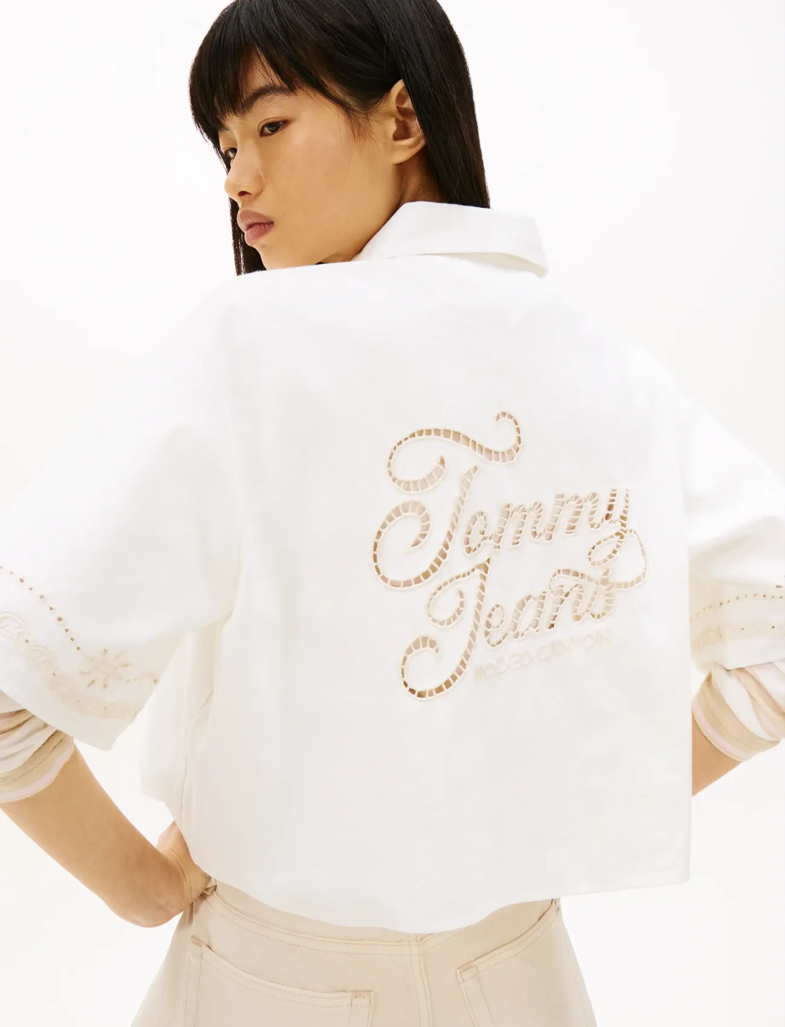 Tommy Jeans - TJW BRODERIE LINEN SHIRT - kortærmede skjorter - ancient white - 4