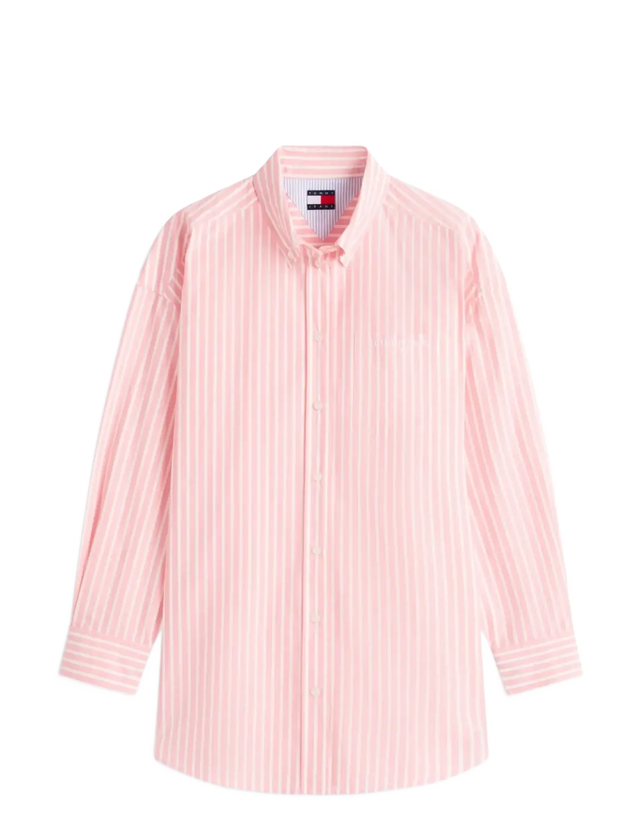 Tommy Jeans TJW OVS POPLIN SHIRT - Gode sommertilbud - TROPICAL BLUSH   STRIPE / pink/rose