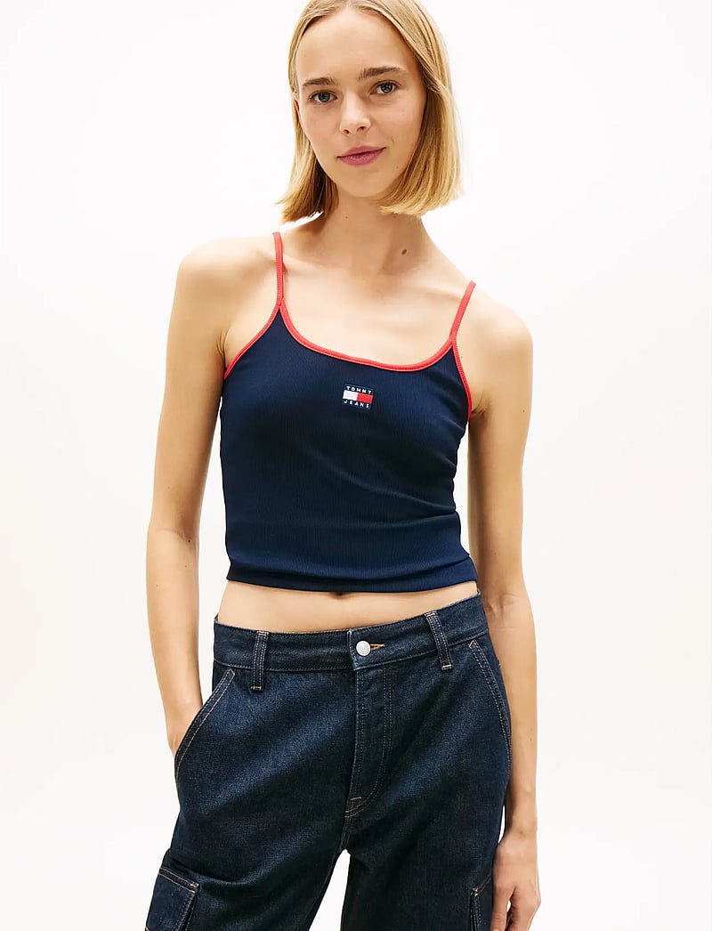 Tommy Jeans - TJW SLIM BADGE STRAPPY TOP - crop tops - dark night navy - 0