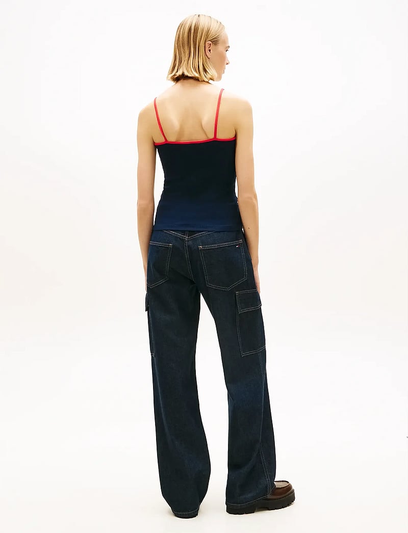 Tommy Jeans - TJW SLIM BADGE STRAPPY TOP - crop tops - dark night navy - 2