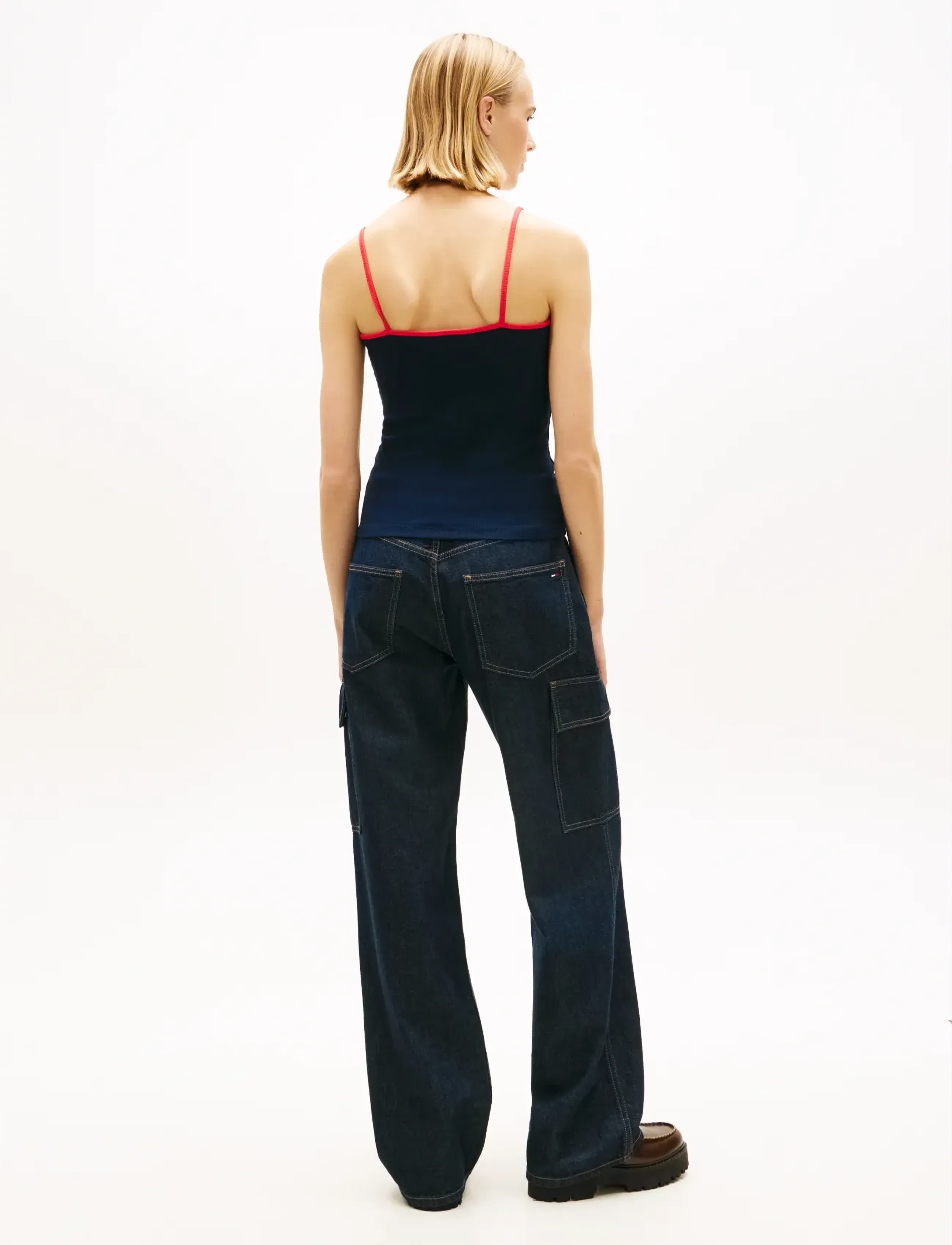Tommy Jeans - TJW SLIM BADGE STRAPPY TOP - crop tops - dark night navy - 2