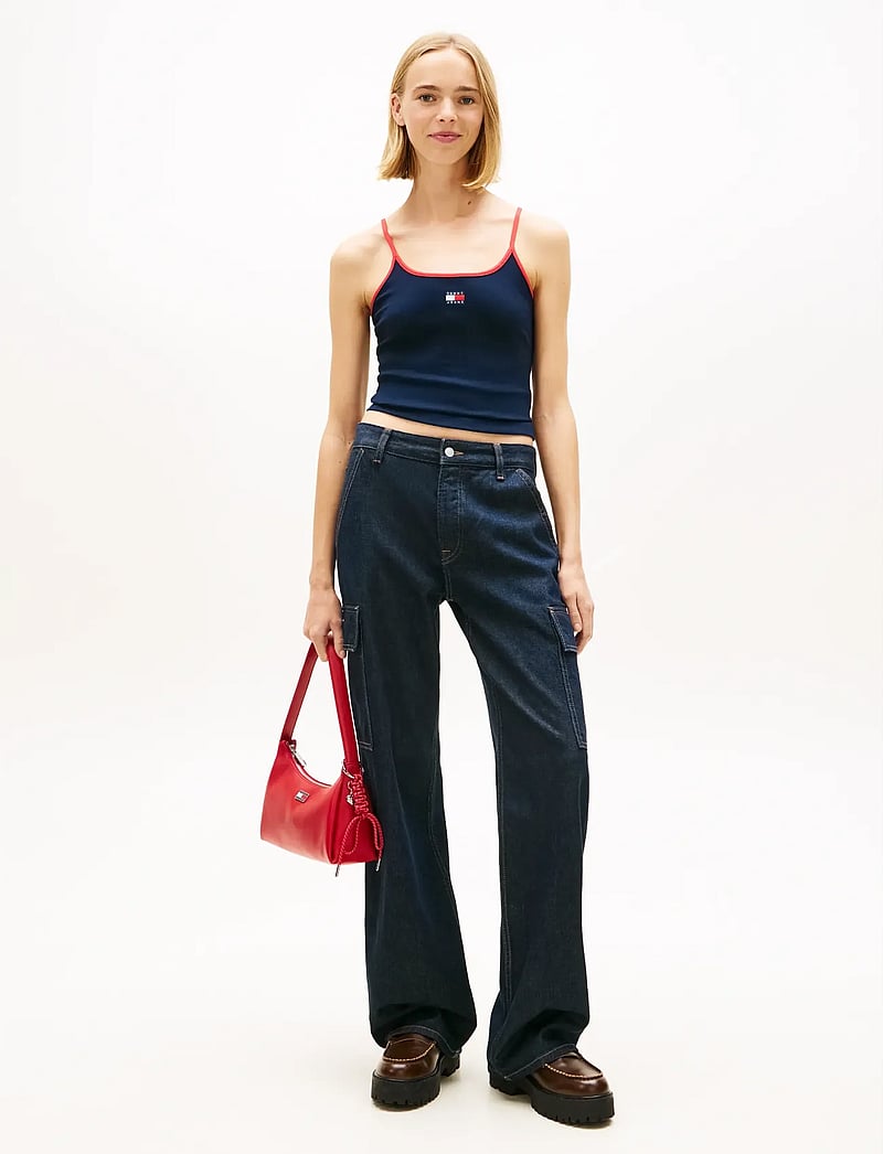 Tommy Jeans - TJW SLIM BADGE STRAPPY TOP - crop tops - dark night navy - 3