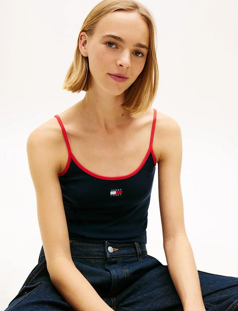 Tommy Jeans - TJW SLIM BADGE STRAPPY TOP - crop tops - dark night navy - 4