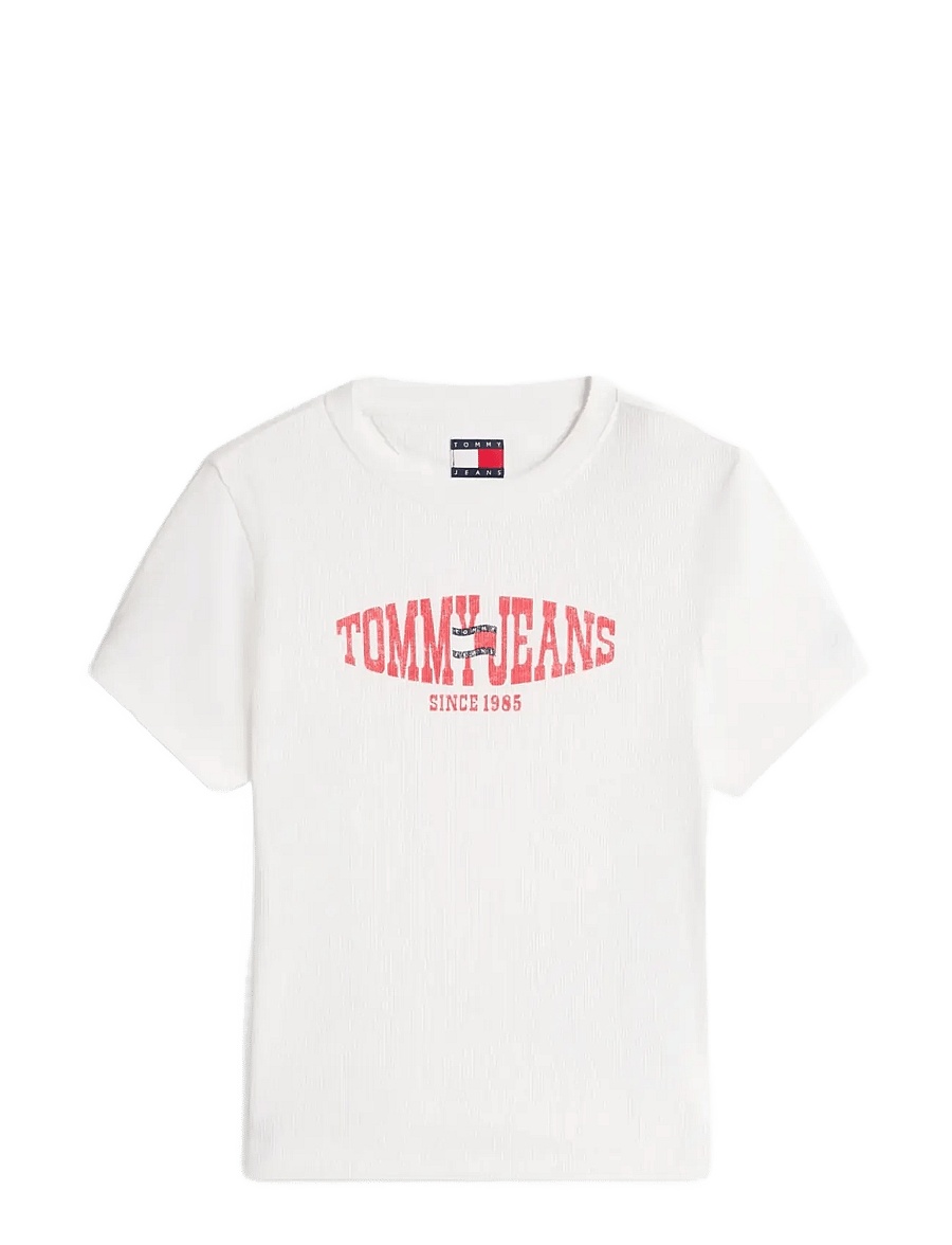 Tommy Jeans - TJW SLIM SH WAVY FLAG SS TEE - t-shirts - ecru - 1