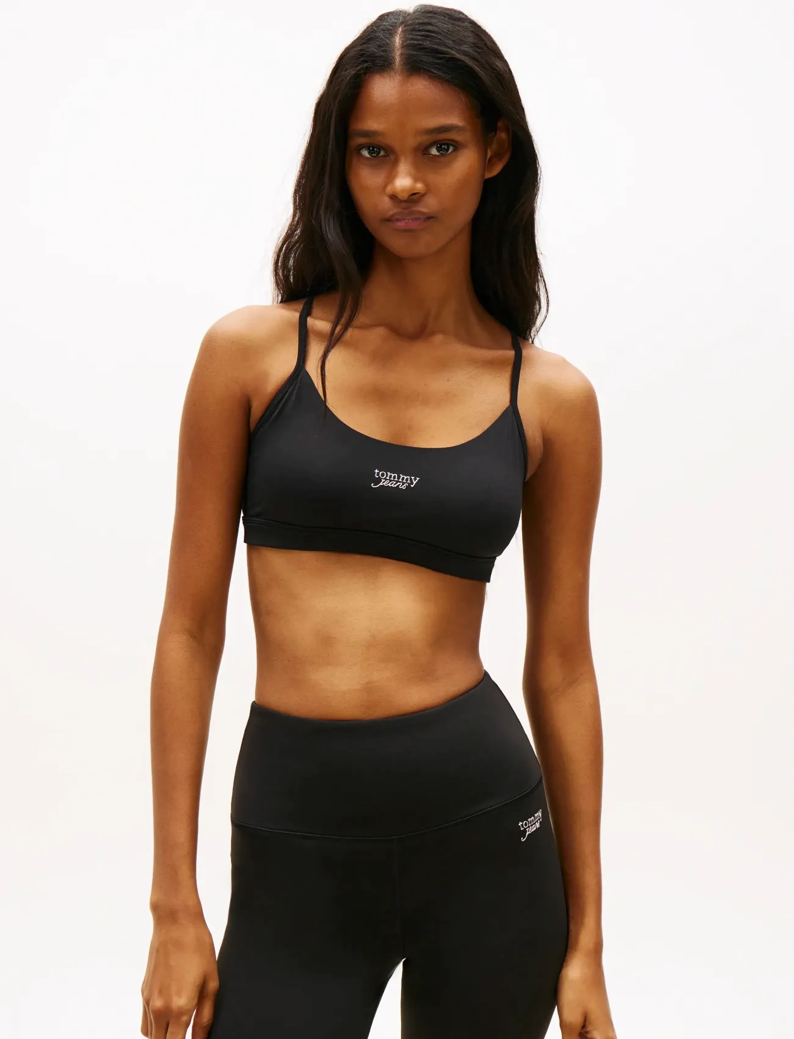 Tommy Jeans Tjw Sp Crp Silver Script Bra, M, Black, Sport Crop Overdele > Sport Sleeveless Crop Overdele, Dame