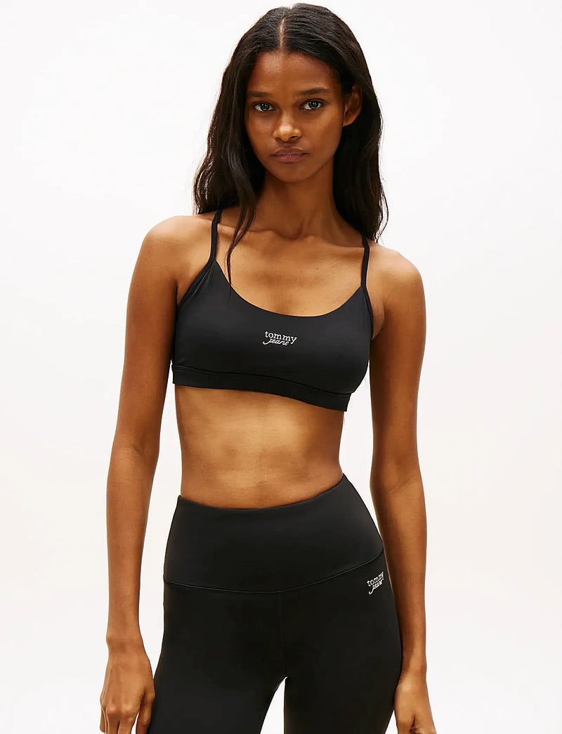 Tommy Jeans - TJW SP CRP SILVER SCRIPT BRA - topi bez piedurknēm - black - 0