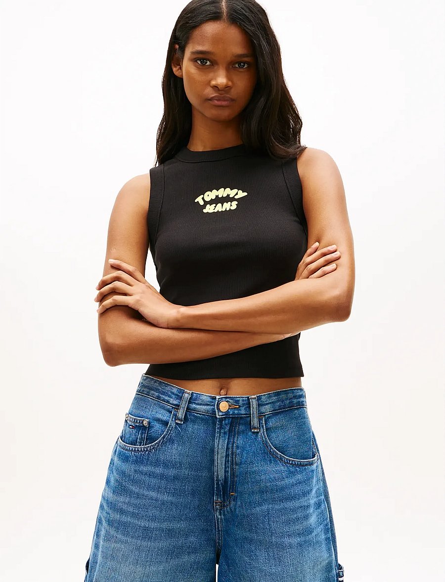 Tommy Jeans - TJW SLIM SH TJ BUBBLE TANK - Ärmellose tops - black - 0