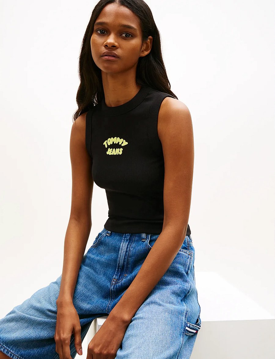 Tommy Jeans - TJW SLIM SH TJ BUBBLE TANK - Ärmellose tops - black - 4