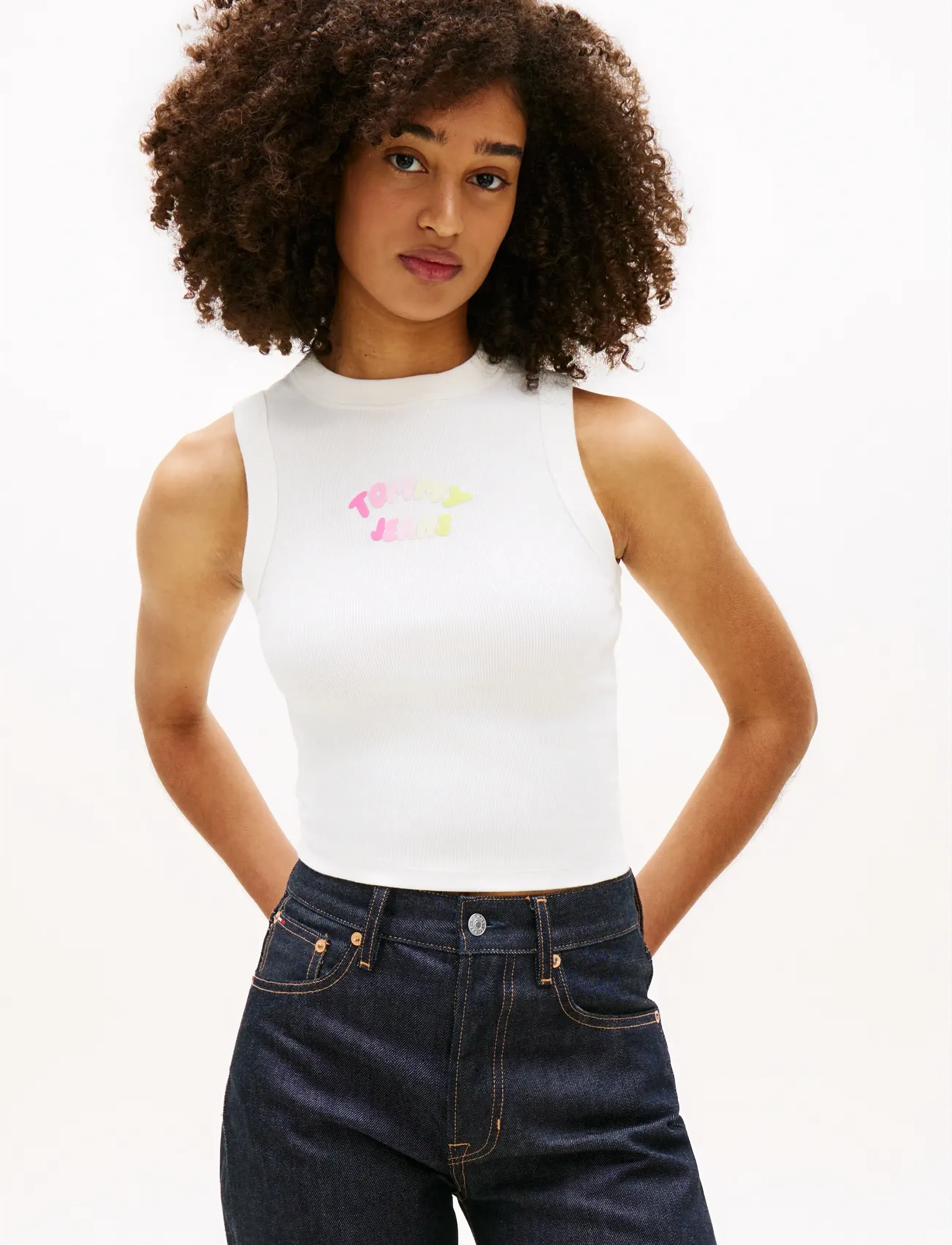 Tommy Jeans TJW SLIM SH TJ BUBBLE TANK - T-särgid ja alussärgid - ECRU / white