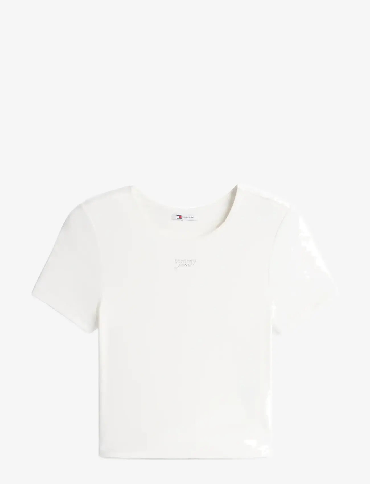 Tommy Jeans - TJW SLIM SH SILVER SCRIPT TEE - crop tops - ecru - 1