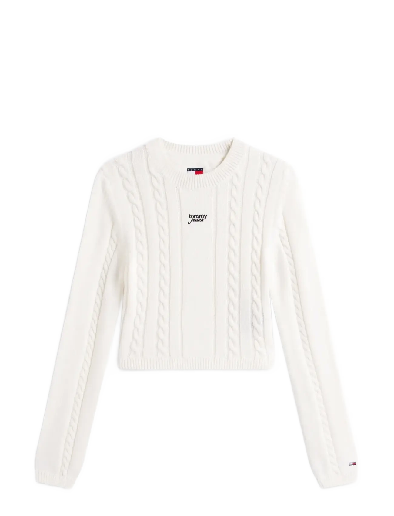 Tommy Jeans TJW CABLE SCRIPT SWEATER - Strik - ANCIENT WHITE / white