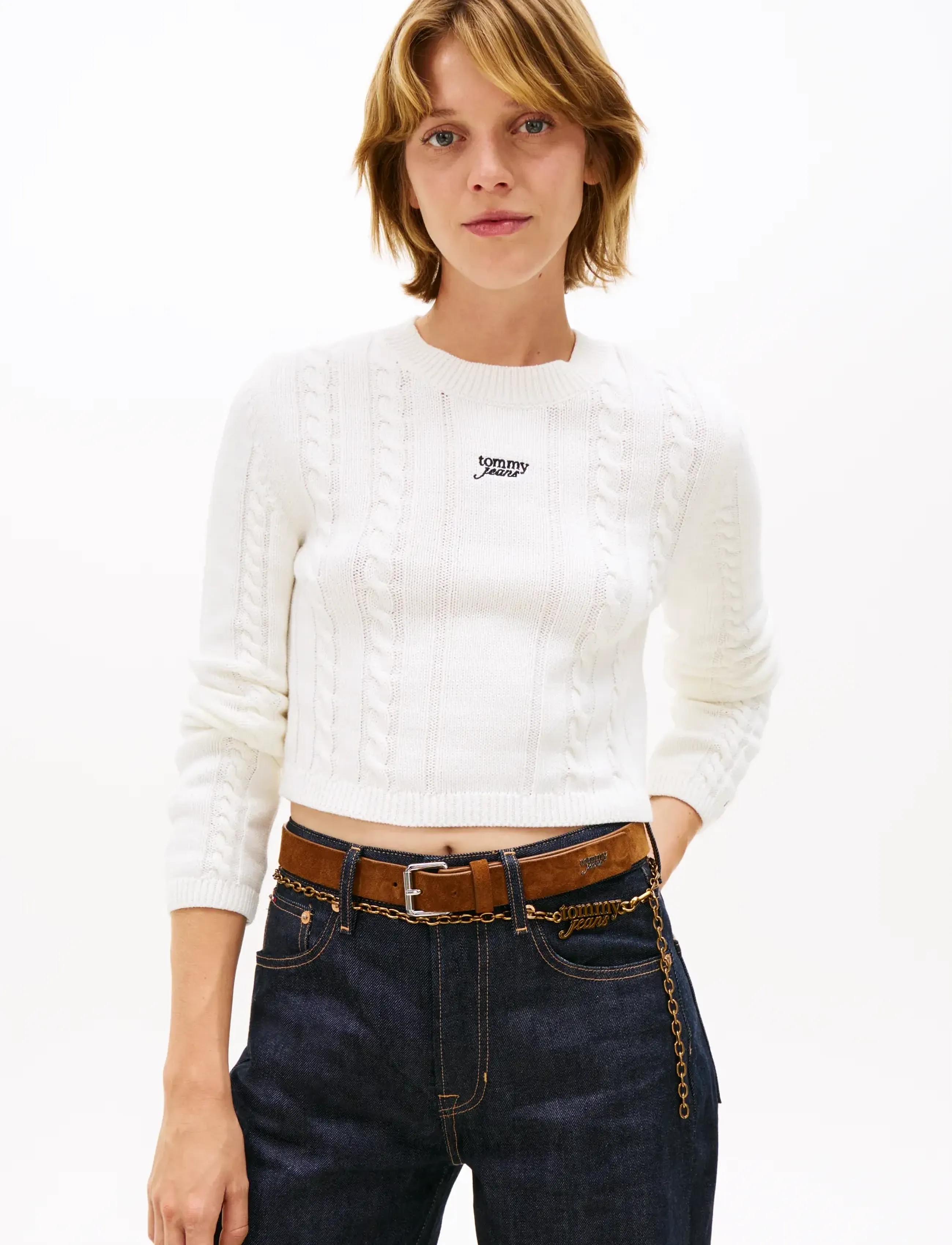 Tommy Jeans - TJW CABLE SCRIPT SWEATER - ancient white - 0