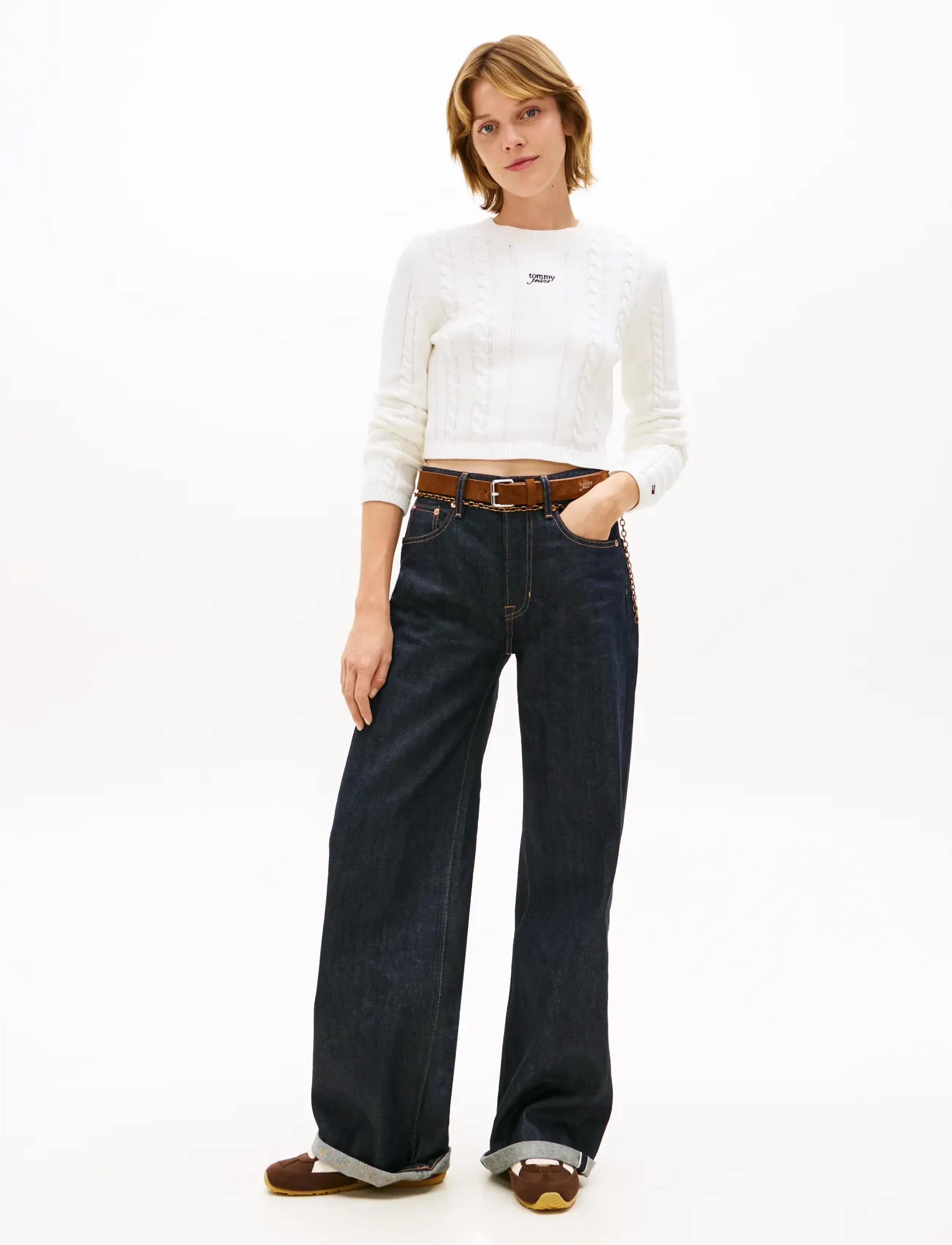 Tommy Jeans - TJW CABLE SCRIPT SWEATER - ancient white - 3