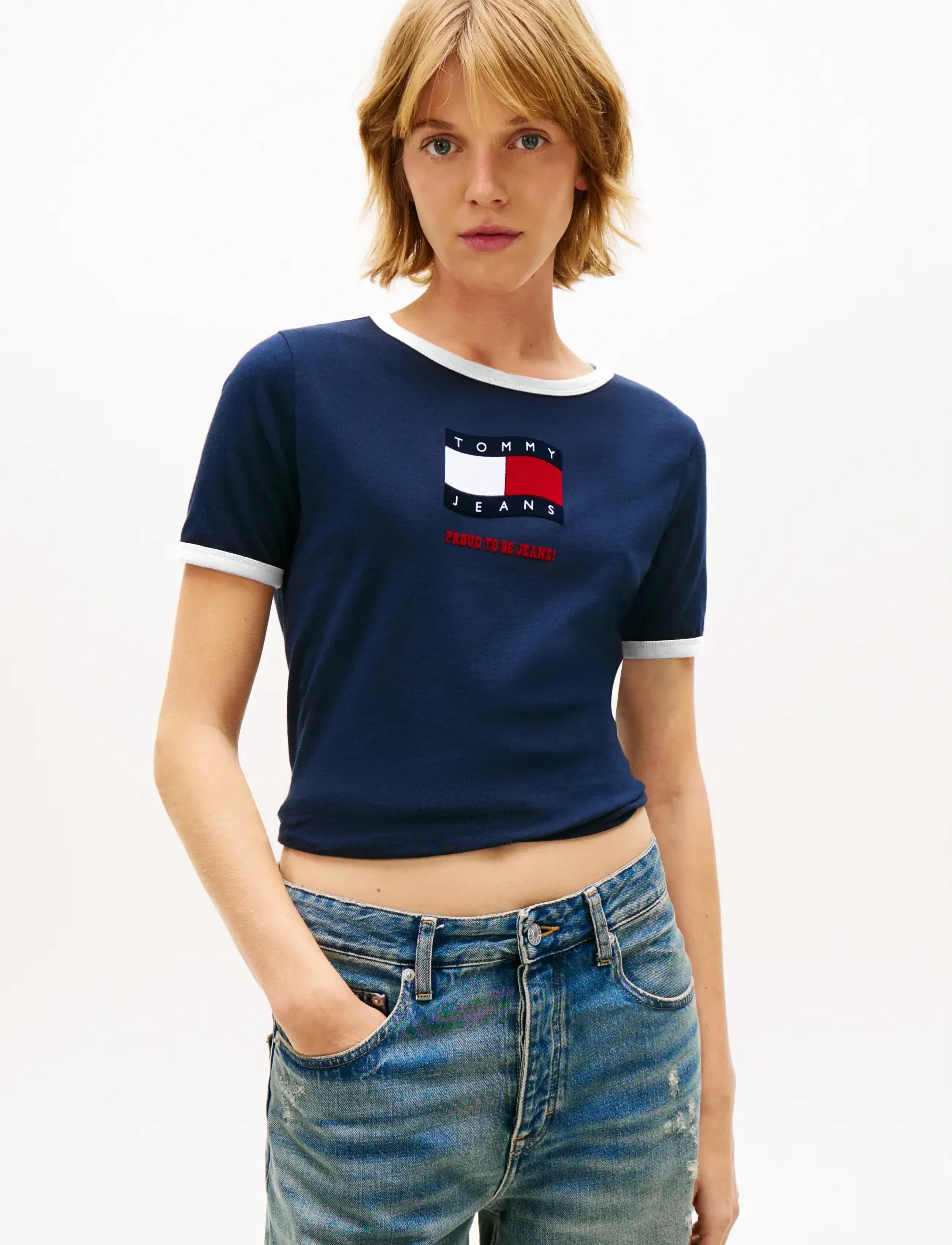 Tommy Jeans Tjw Reg Novelty Ringer Ext, Kvinder, Ringer T-shirt, Navy, Str: XL