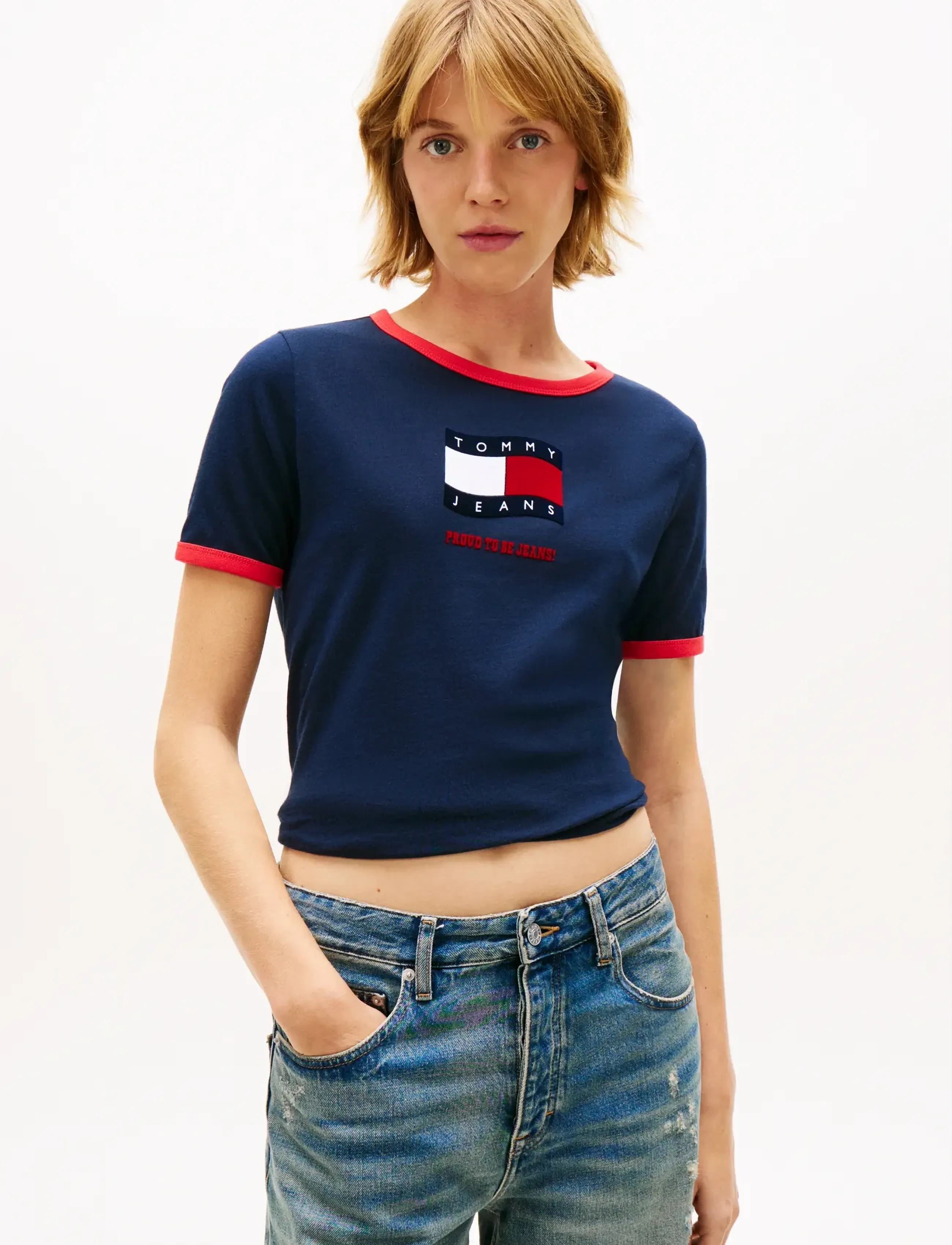 Tommy Jeans TJW REG NOVELTY RINGER EXT - T-shirts - DARK NIGHT NAVY / navy