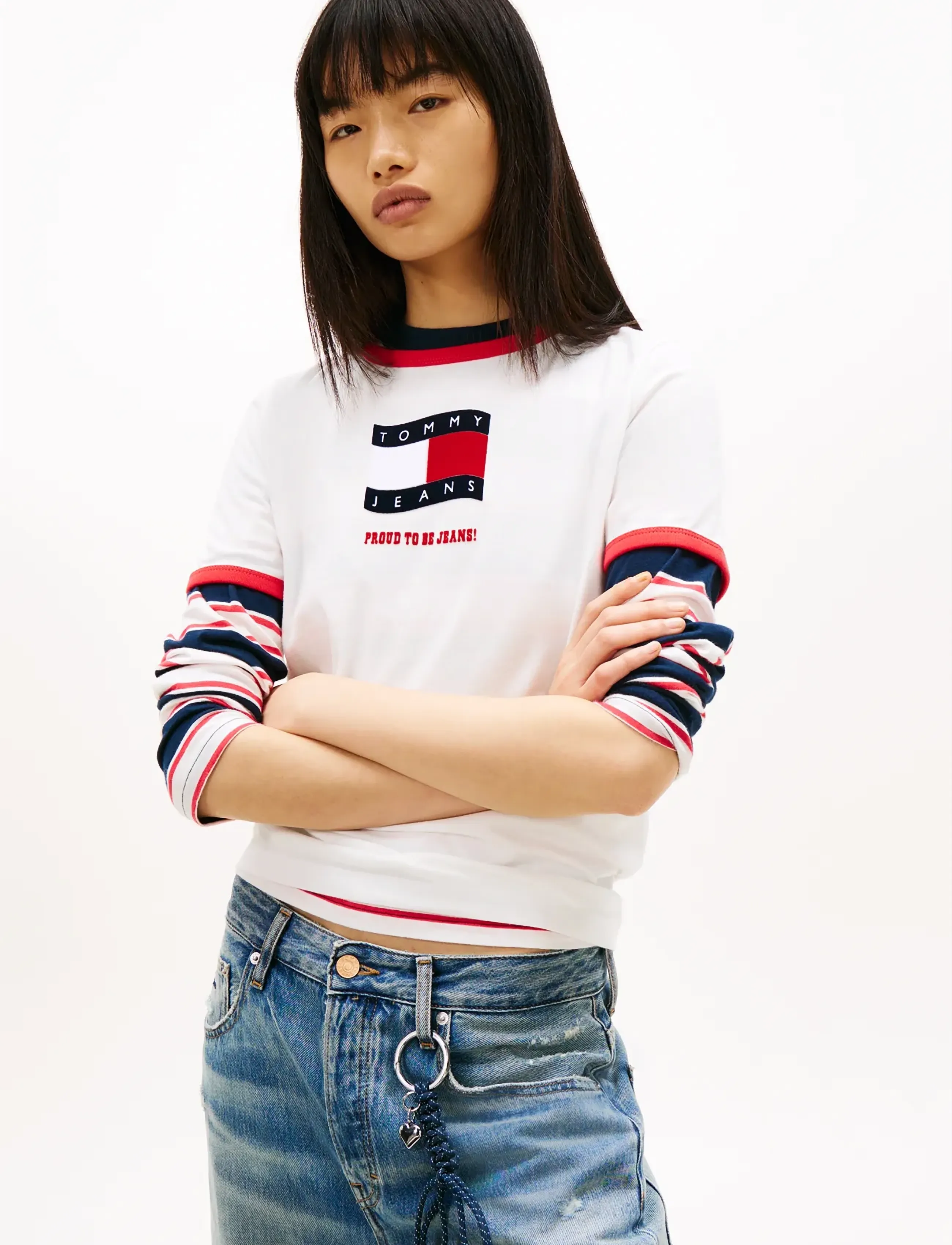 Tommy Jeans Tjw Reg Novelty Ringer Ext, Kvinder, Ringer T-shirt, Hvid, Str: M