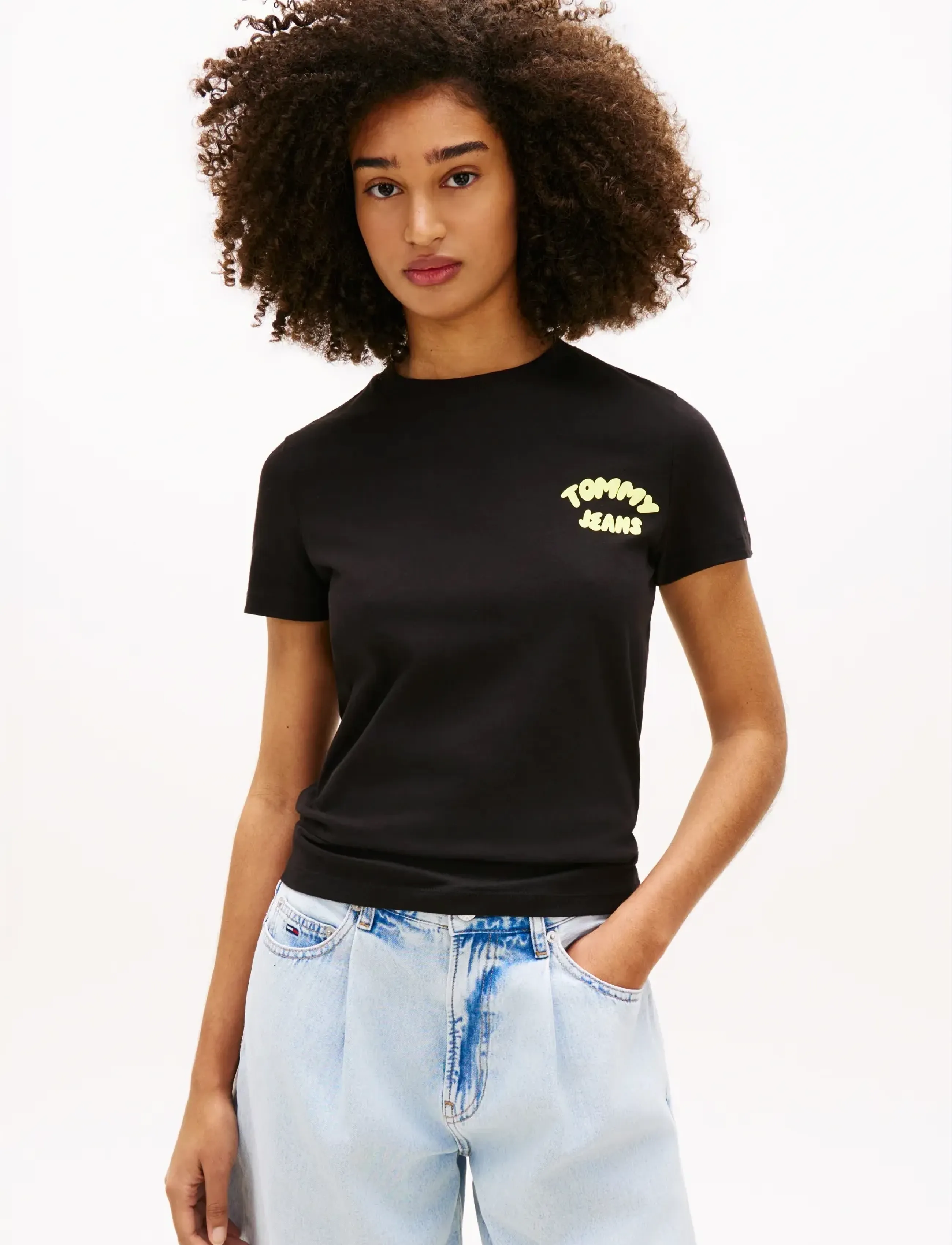 Tommy Jeans TJW REG TJ BUBBLE SS TEE EXT - Vaatteet - BLACK / black