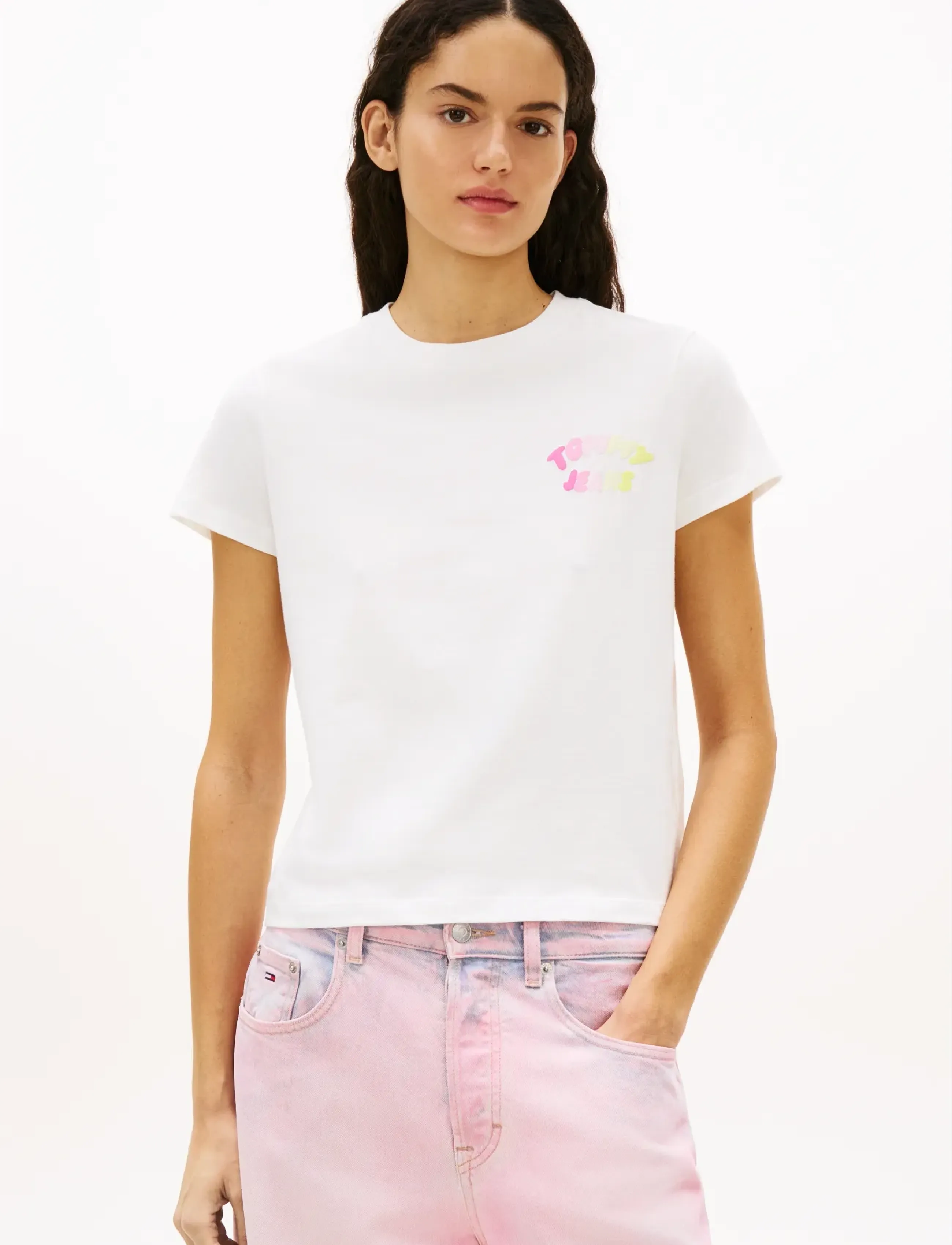 Tommy Jeans TJW REG TJ BUBBLE SS TEE EXT - Vaatteet - ECRU / white