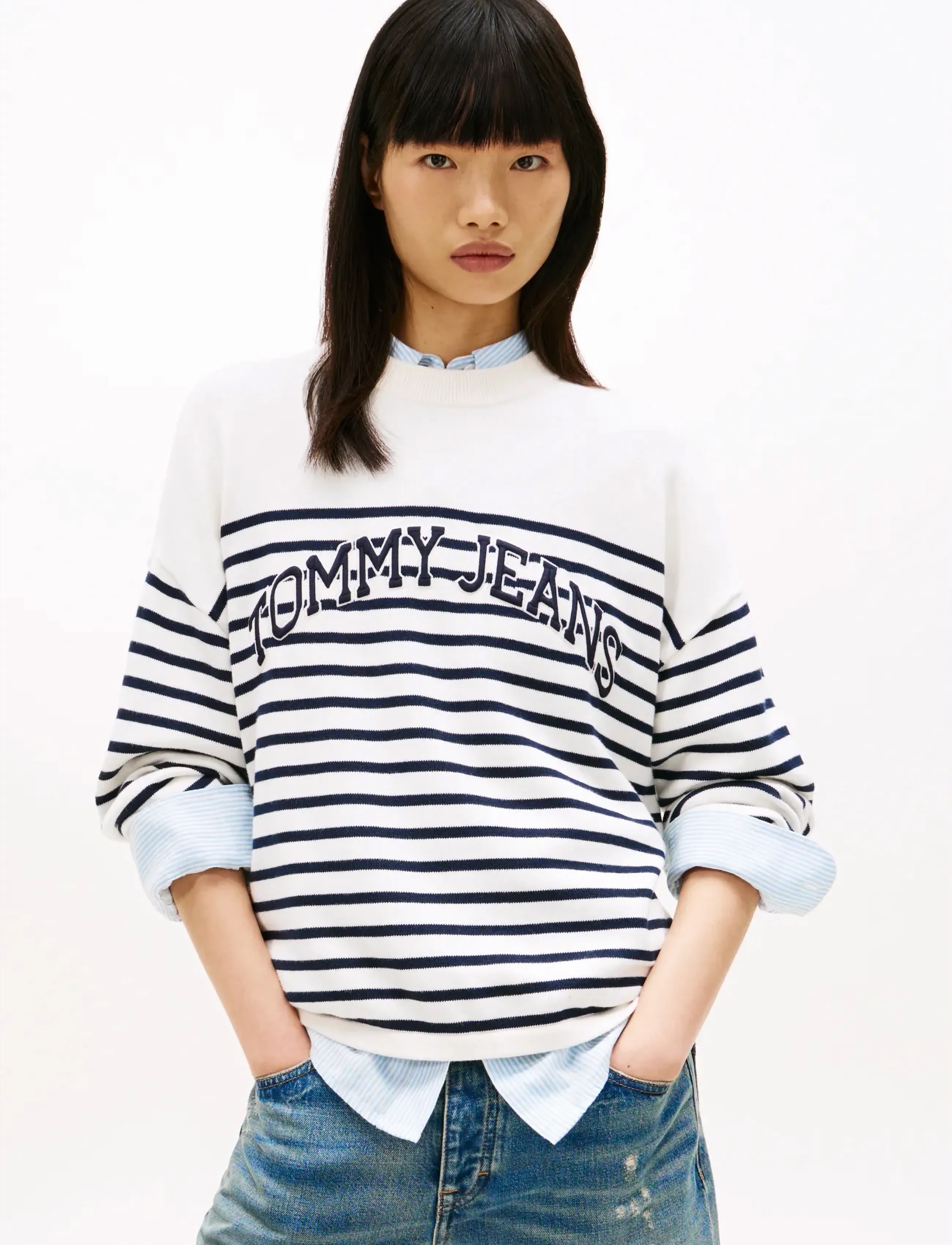 Tommy Jeans Tjw Varsity Crew Neck Sweater, S, White, Strik > Trøjer, Dame