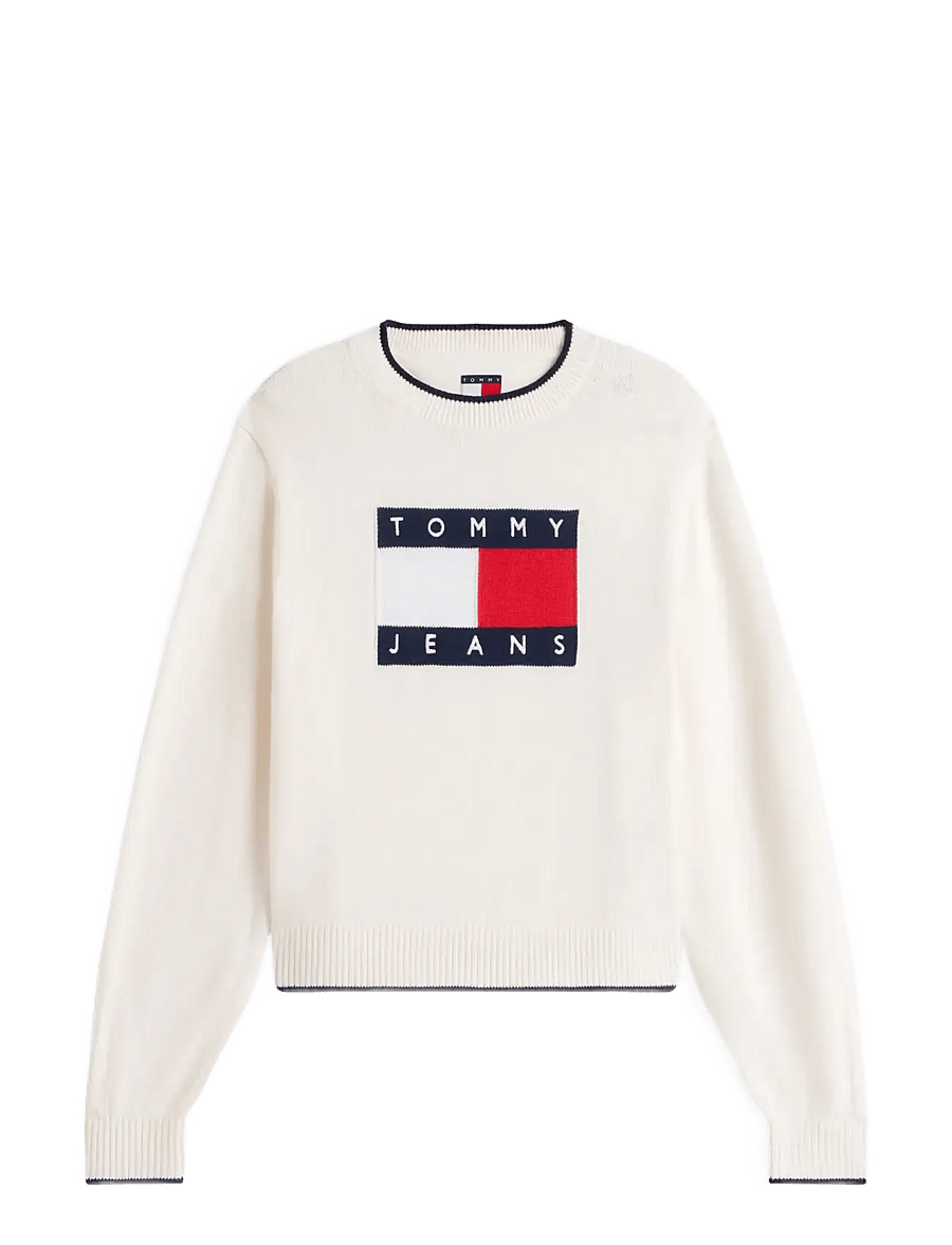 Tommy Jeans - TJW TIPPING FLAG SWEATER EXT - striktrøjer - ancient white - 1