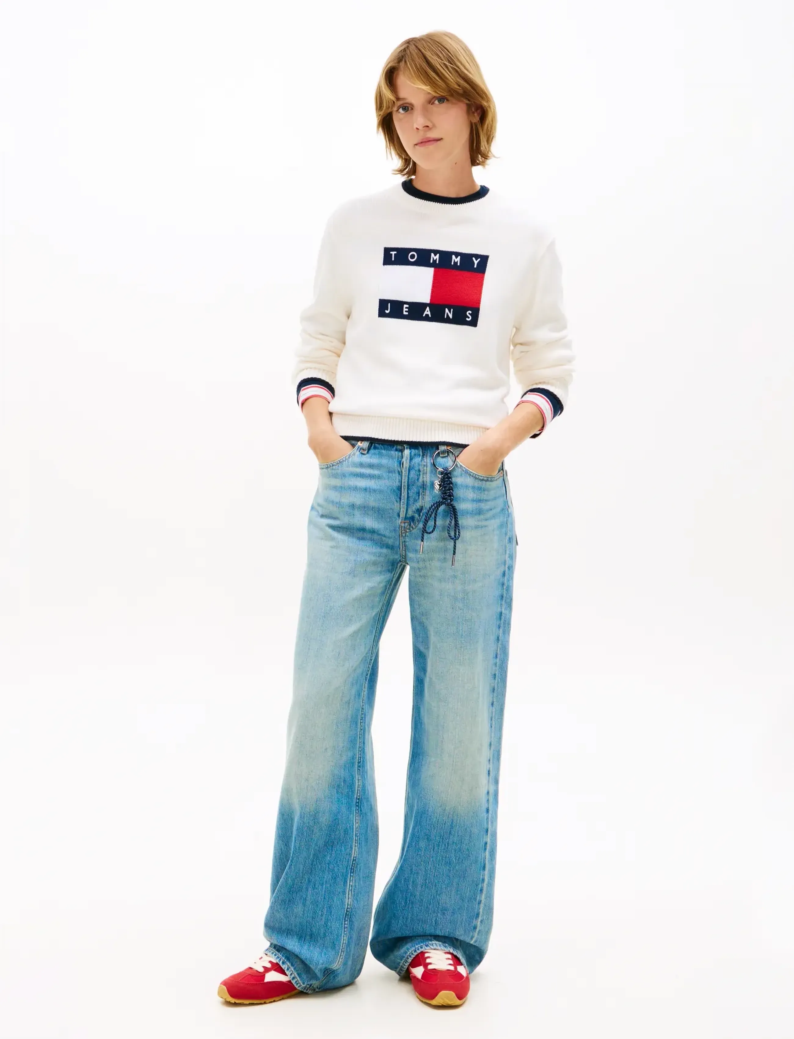 Tommy Jeans - TJW TIPPING FLAG SWEATER EXT - striktrøjer - ancient white - 3