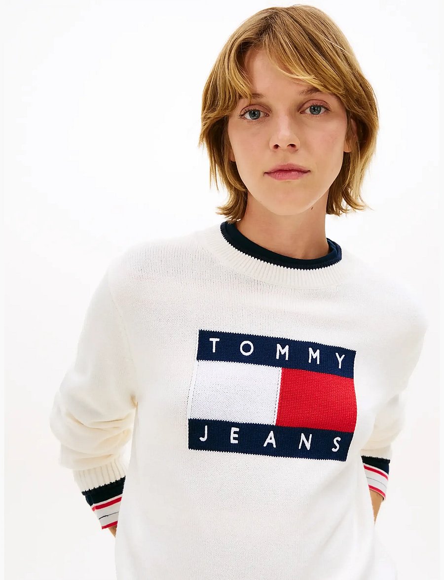 Tommy Jeans - TJW TIPPING FLAG SWEATER EXT - striktrøjer - ancient white - 4