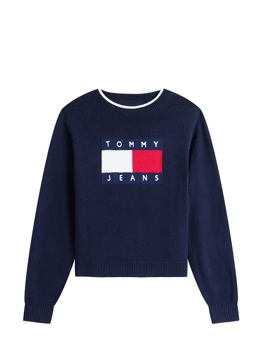 Tommy Jeans - TJW TIPPING FLAG SWEATER EXT - striktrøjer - dark night navy - 1