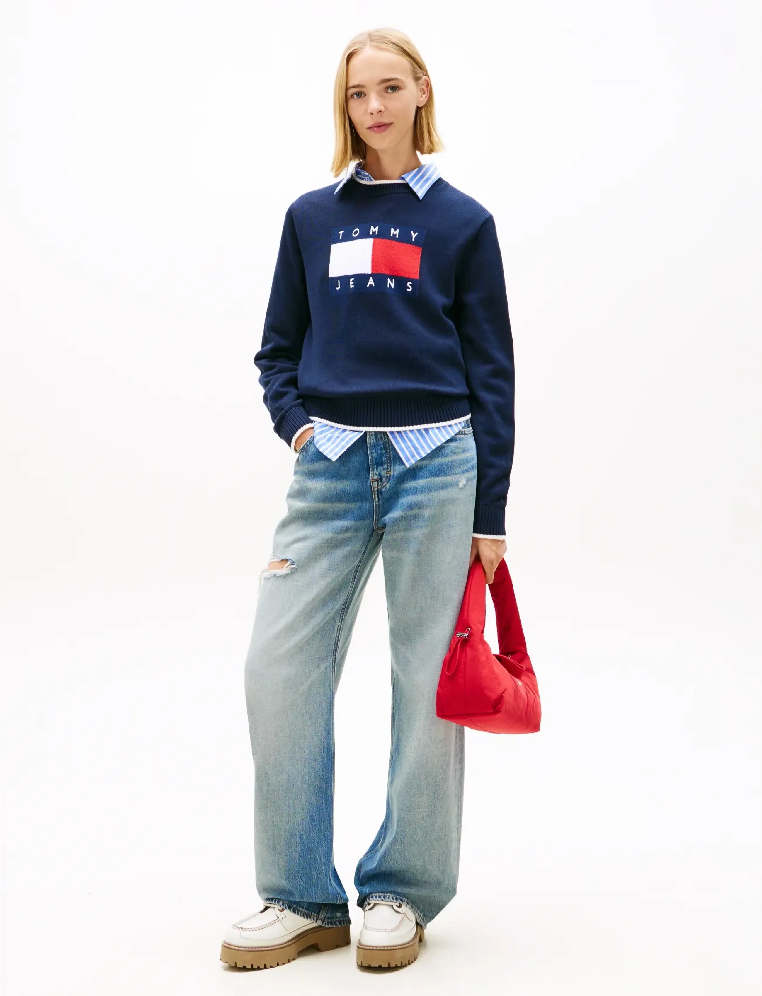 Tommy Jeans - TJW TIPPING FLAG SWEATER EXT - striktrøjer - dark night navy - 3