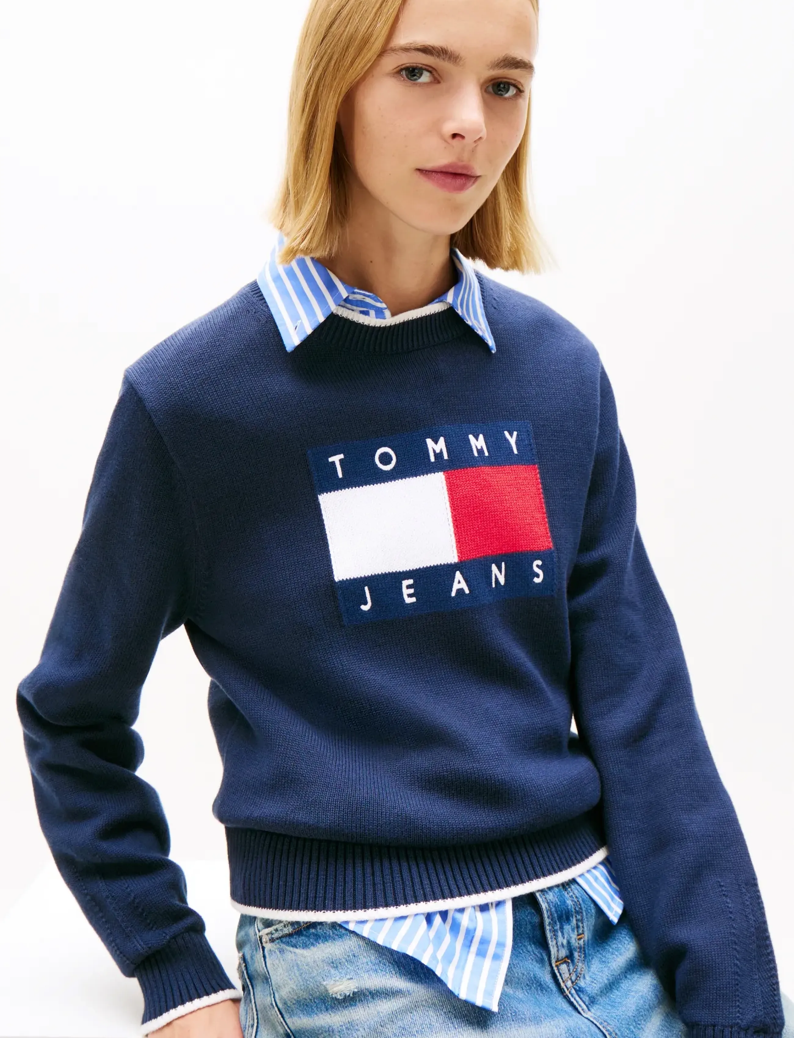 Tommy Jeans - TJW TIPPING FLAG SWEATER EXT - striktrøjer - dark night navy - 4