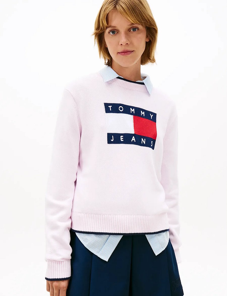 Tommy Jeans - TJW TIPPING FLAG SWEATER EXT - striktrøjer - pearly pink - 0