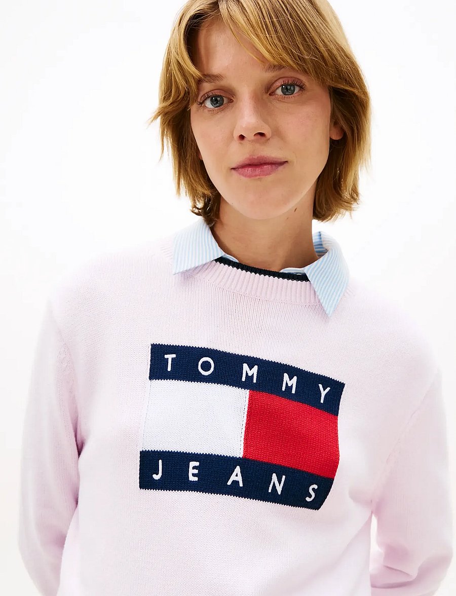 Tommy Jeans - TJW TIPPING FLAG SWEATER EXT - striktrøjer - pearly pink - 4