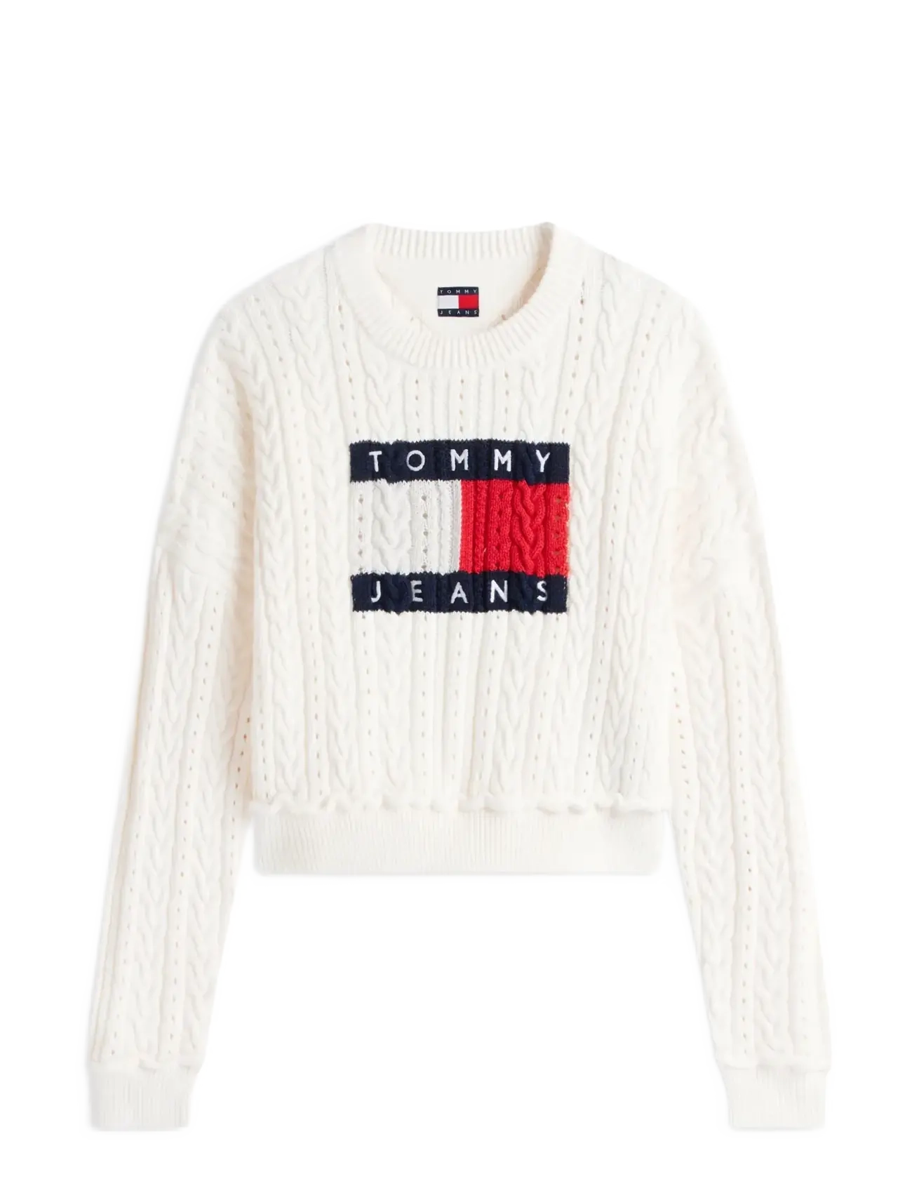 TOMMY JEANS Tjw Gmd Cable Flag Pullover Cream - L - Damen