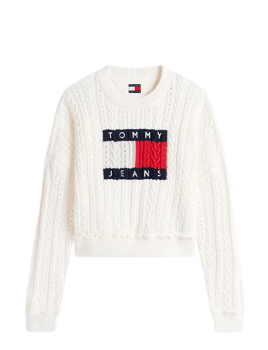Tommy Jeans - TJW GMD CABLE FLAG SWEATER - striktrøjer - ancient white - 1