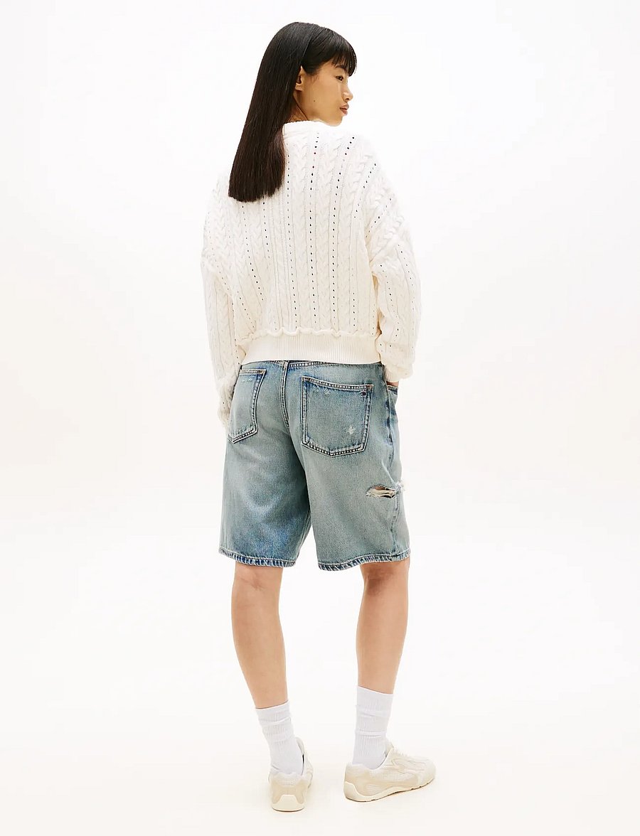 Tommy Jeans - TJW GMD CABLE FLAG SWEATER - striktrøjer - ancient white - 2