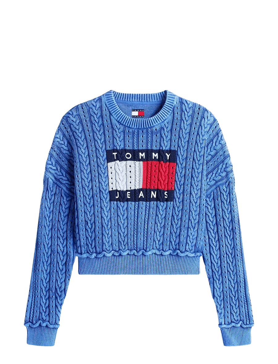 Tommy Jeans - TJW GMD CABLE FLAG SWEATER - peysur - empire blue - 1