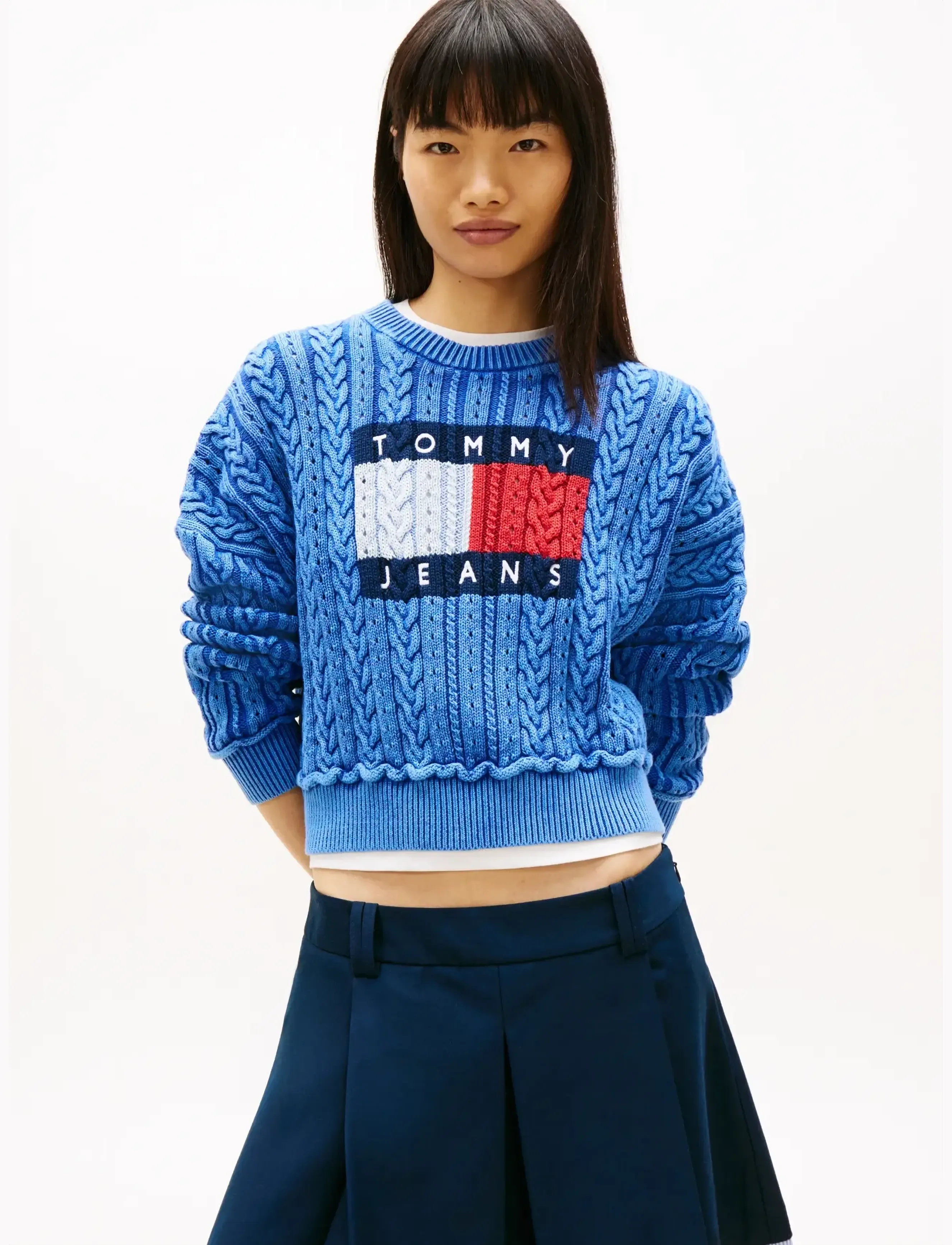 Tommy Jeans Tjw Gmd Cable Flag Sweater, S, Knitwear, Blau - Jumpers, Frauen