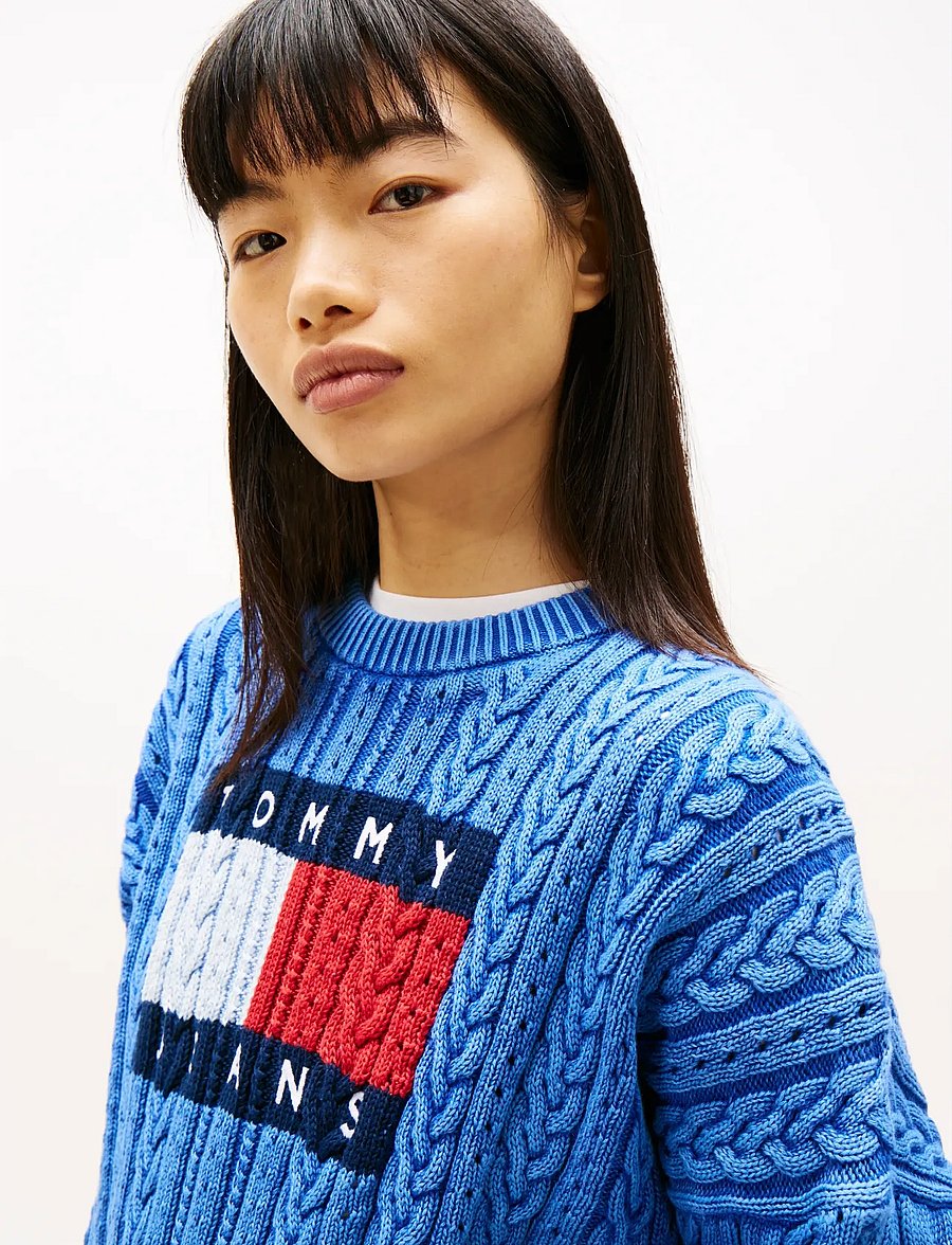 Tommy Jeans - TJW GMD CABLE FLAG SWEATER - peysur - empire blue - 4