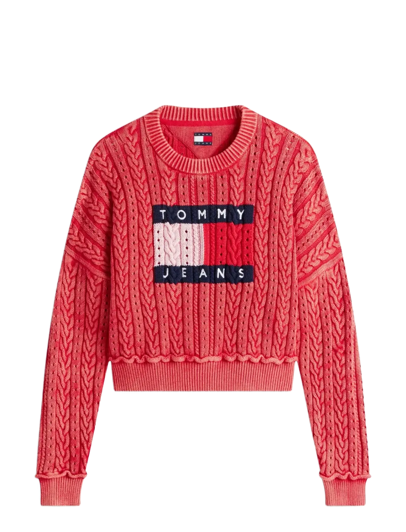 Tommy Jeans TJW GMD CABLE FLAG SWEATER - Strickmode - RED ALERT / red