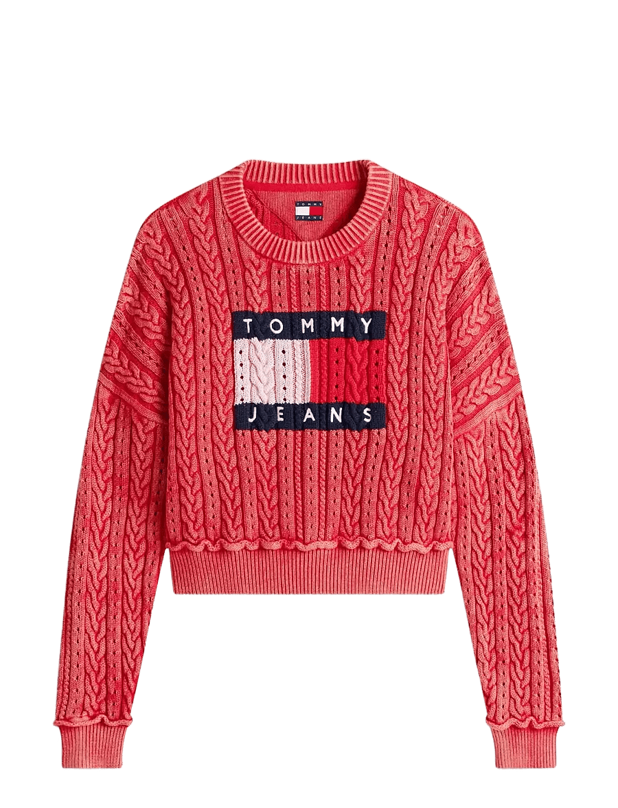 Tommy Jeans - TJW GMD CABLE FLAG SWEATER - stickade tröjor - red alert - 1