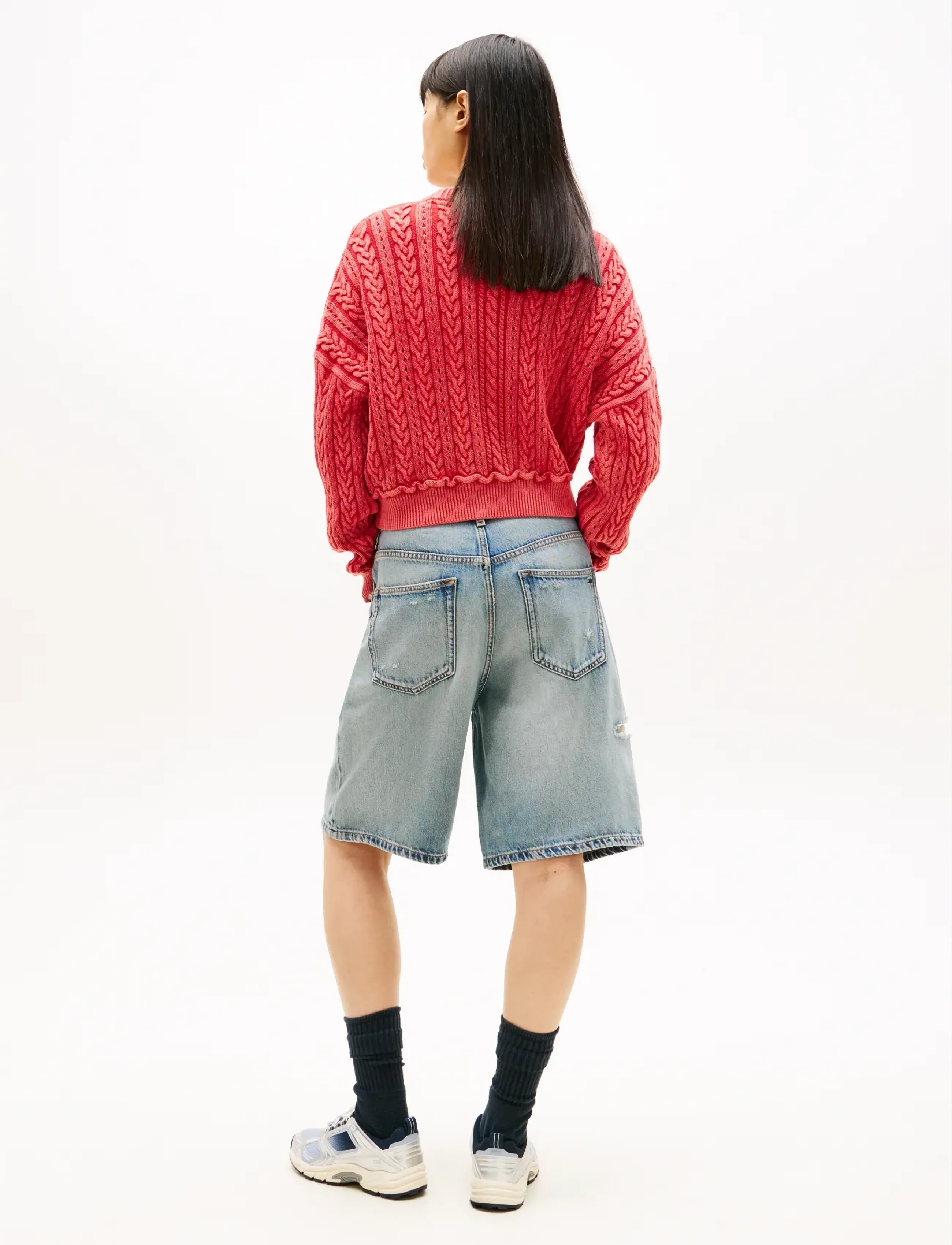 Tommy Jeans - TJW GMD CABLE FLAG SWEATER - jumpers - red alert - 2